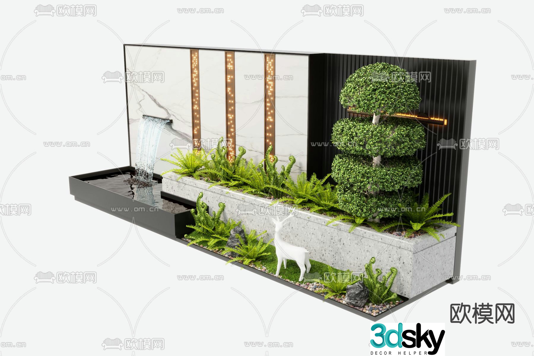 New Chinese style water feature wall landscape wall stacked water 3D model