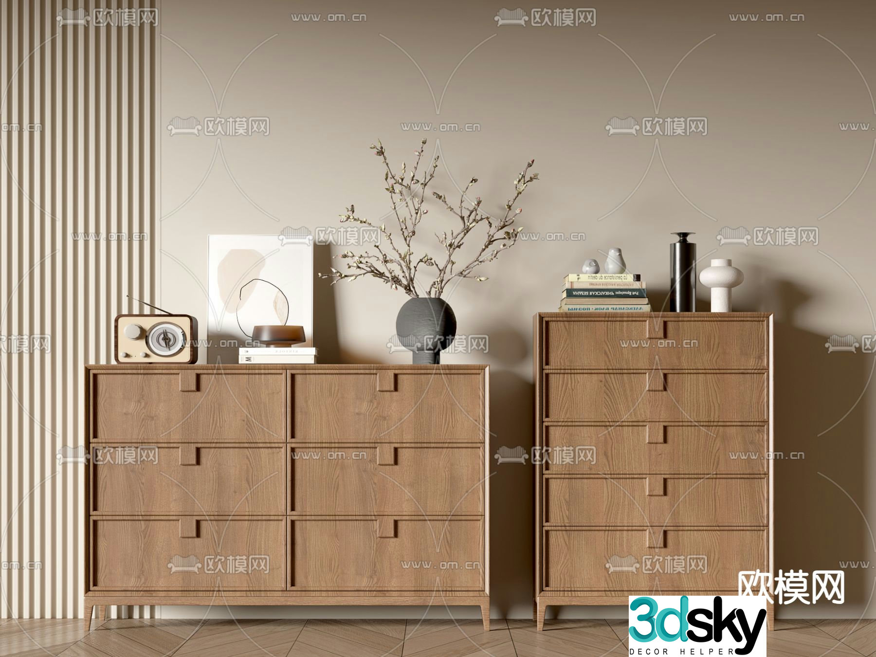 Medieval style side cabinet chest of drawers entrance cabinet 3D model
