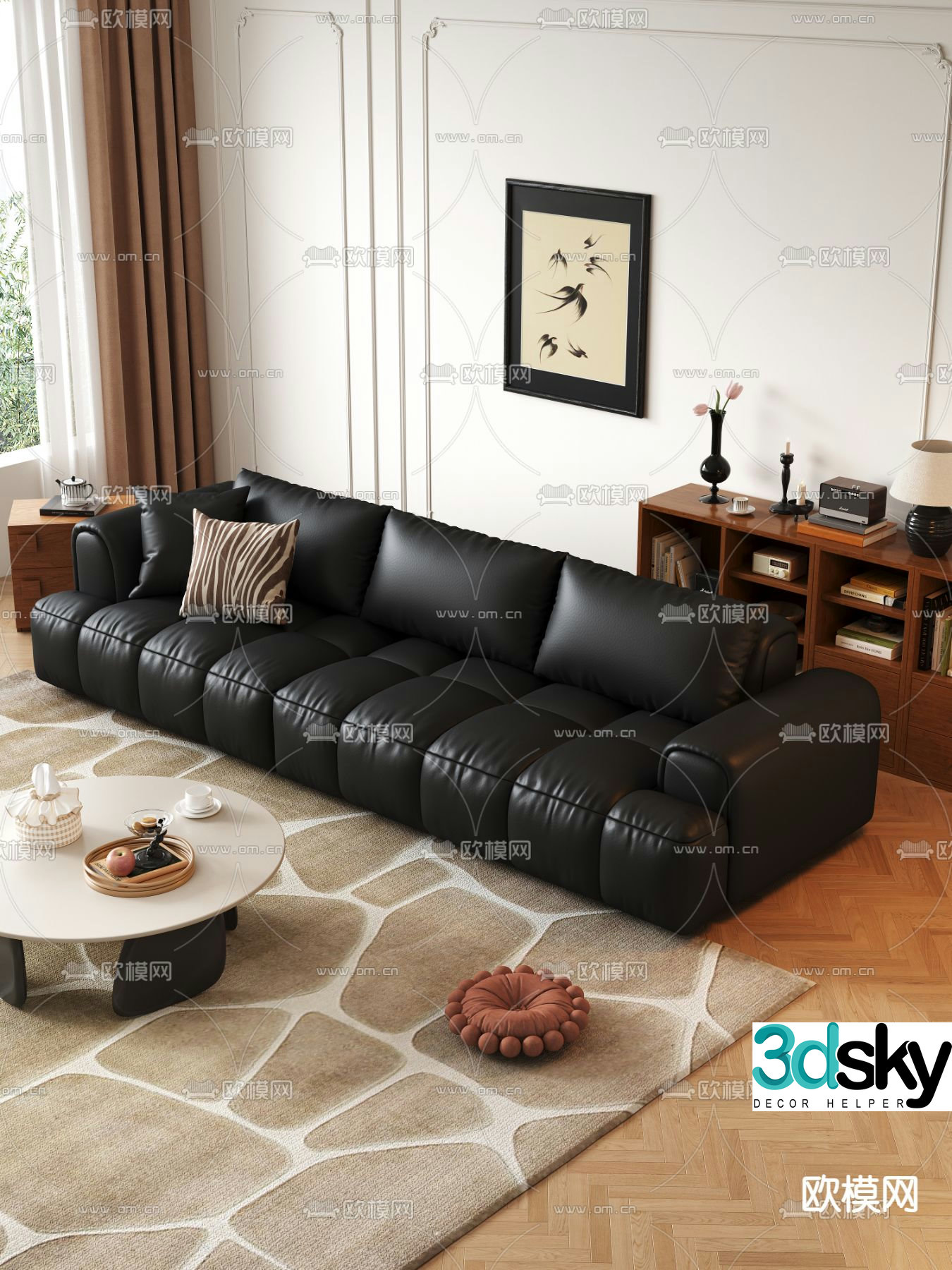 French retro sofa three-person sofa 3D model