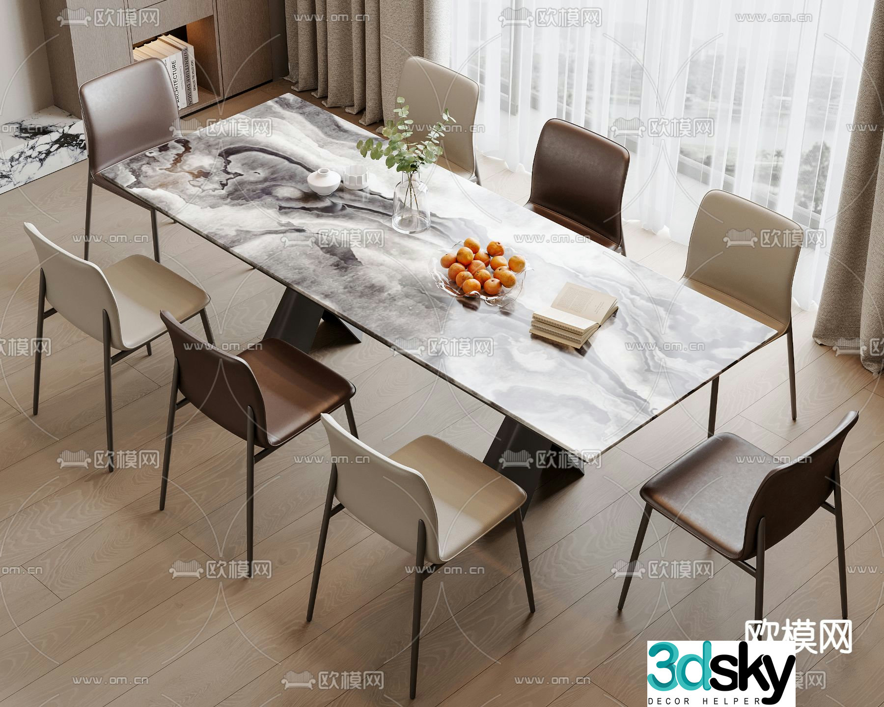Bar dining table and chairs slate dining table 3d model