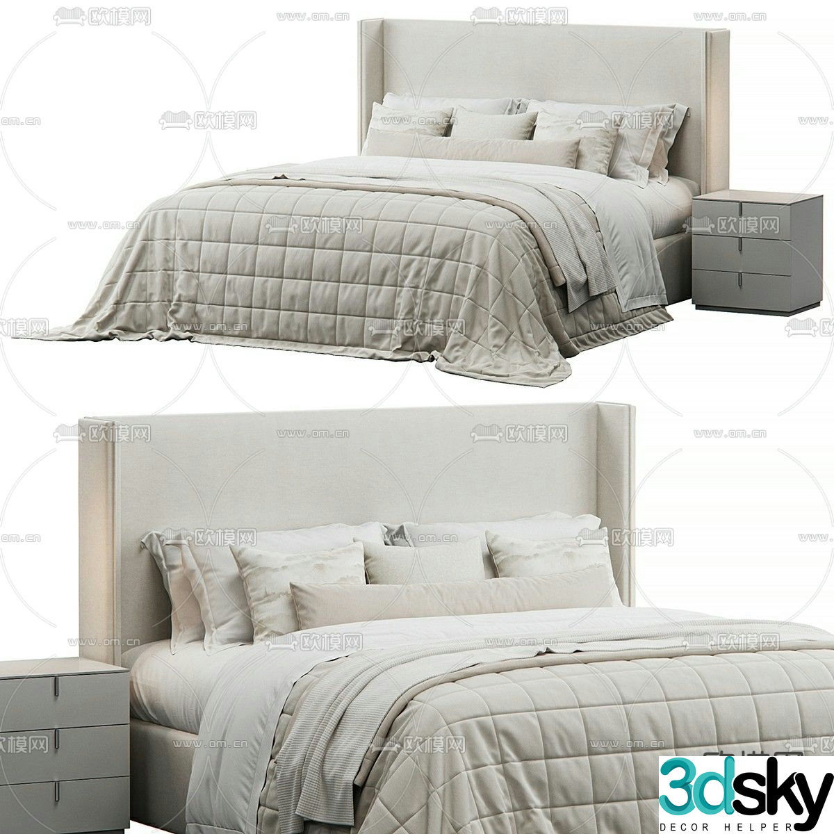 Modern double bed 3d model
