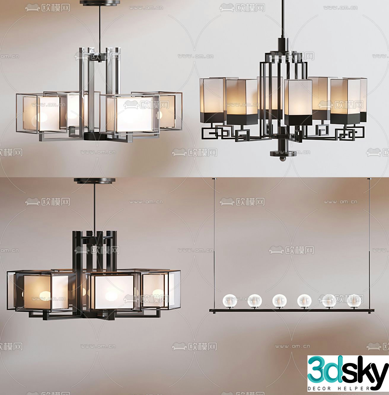 Chinese style chandelier multi-head chandelier 3d model