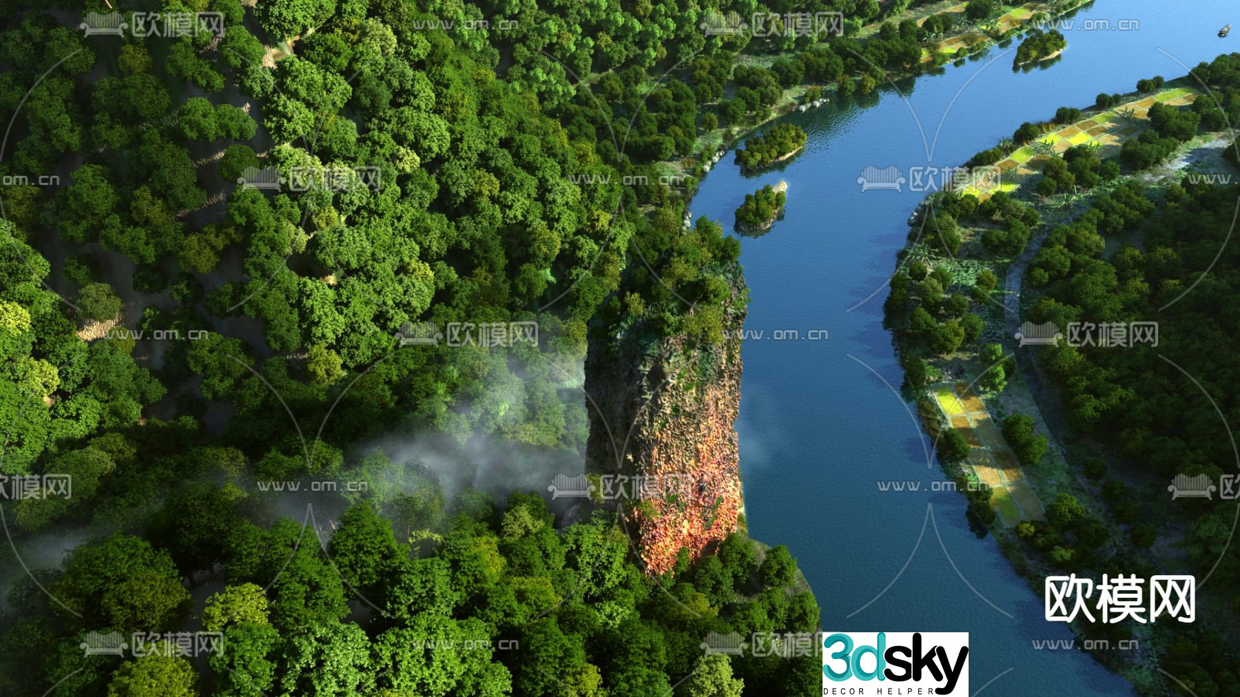 Mountains and landforms forest landscapes streams and rivers 3D model