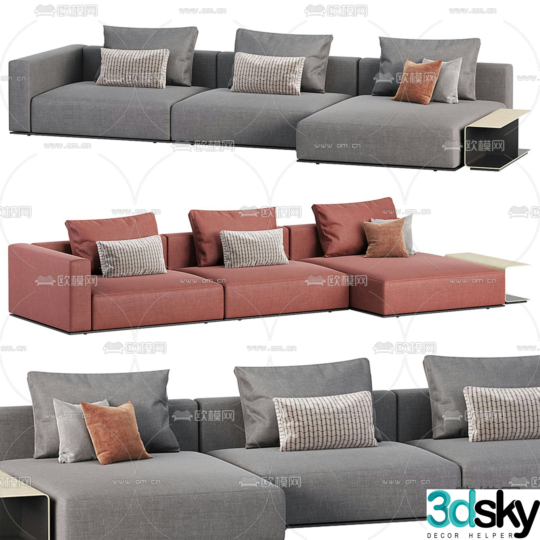 Three seater sofa upholstered sofa 3d model