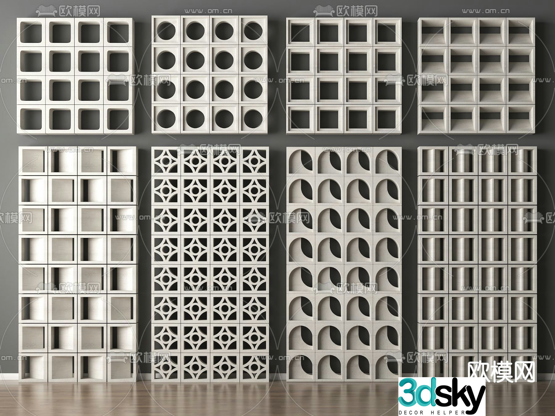 Cement brick screen hollow brick partition 3D model