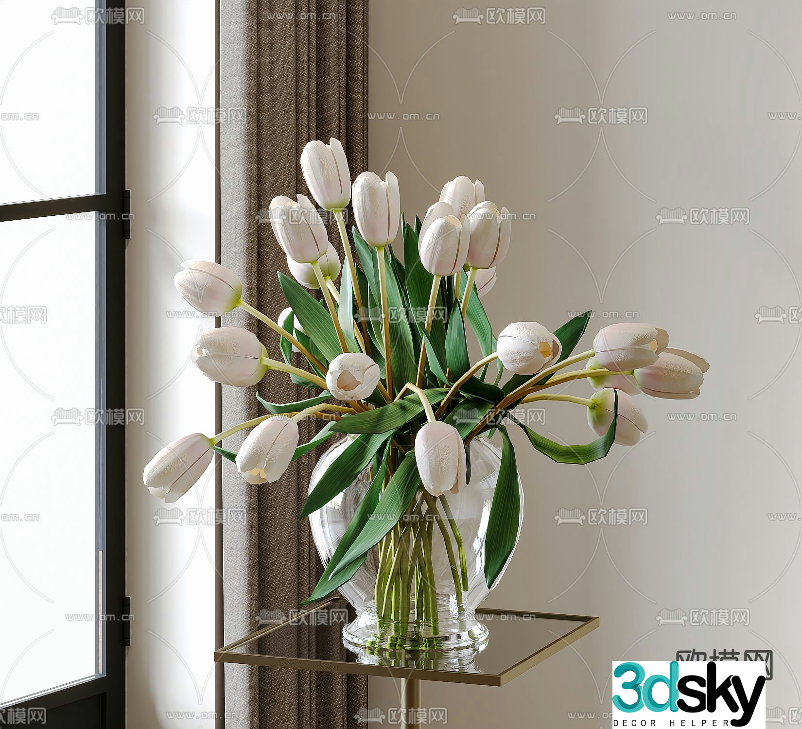 Aquatic plants hydroponic green plants flowers 3d model