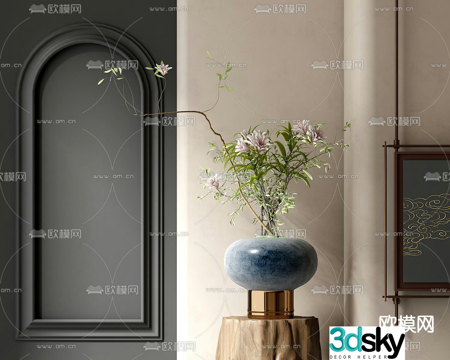 New Chinese style pot vase flower art 3D model