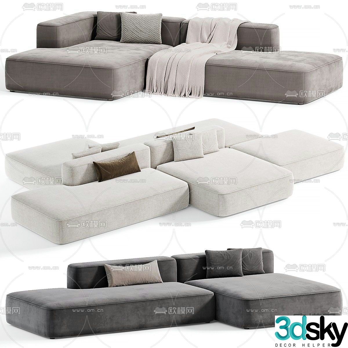 Leman modular sofa multi-person sofa 3d model