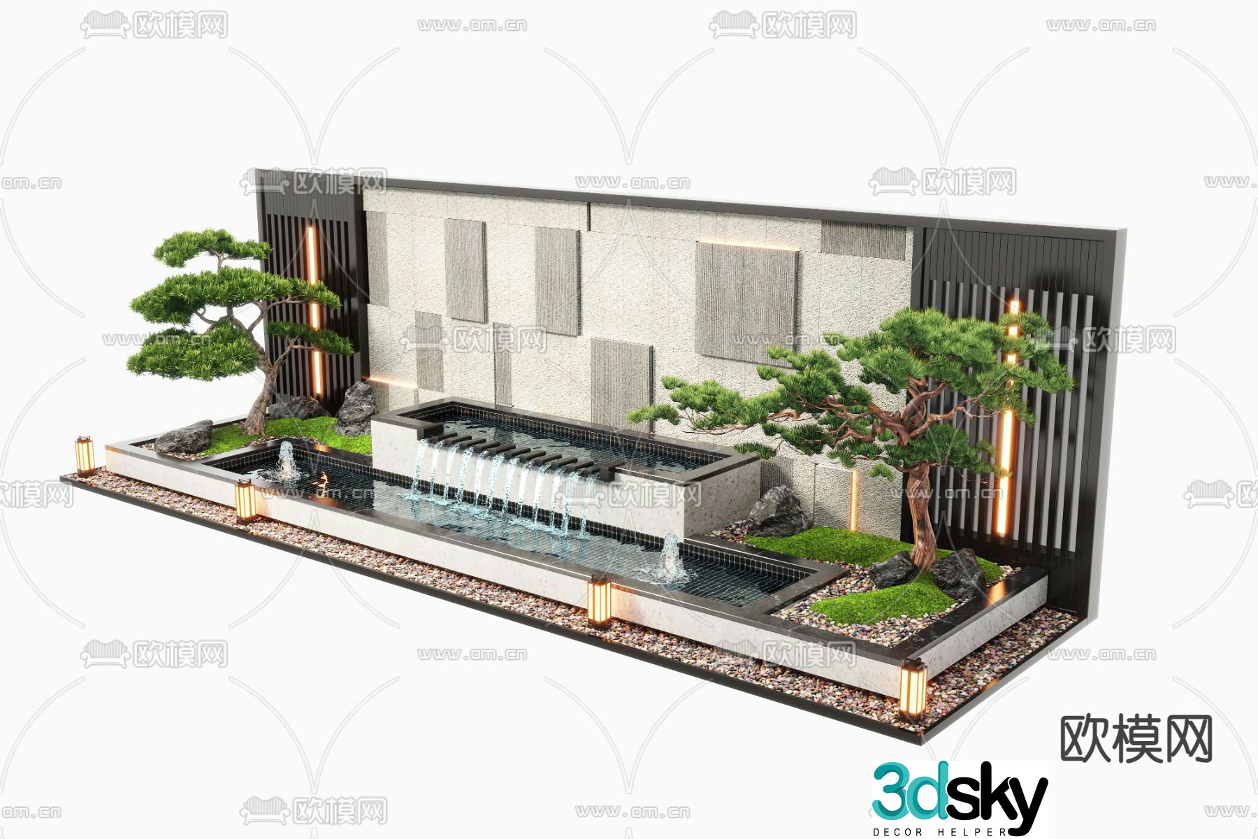 New Chinese style landscape wall fountain pool plunge pool sketch 3D model