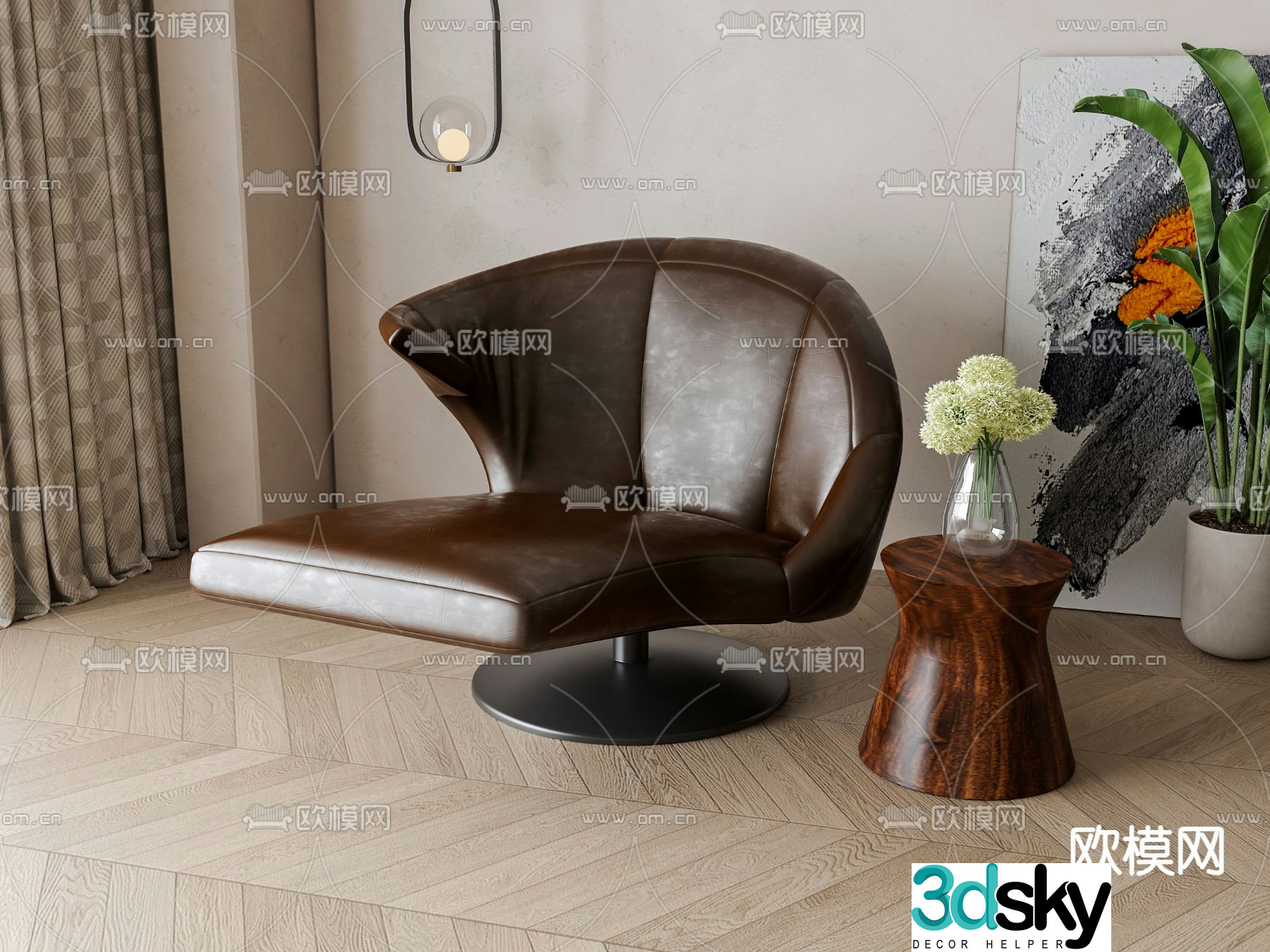 Medieval style single chair leather chair leisure chair 3d model