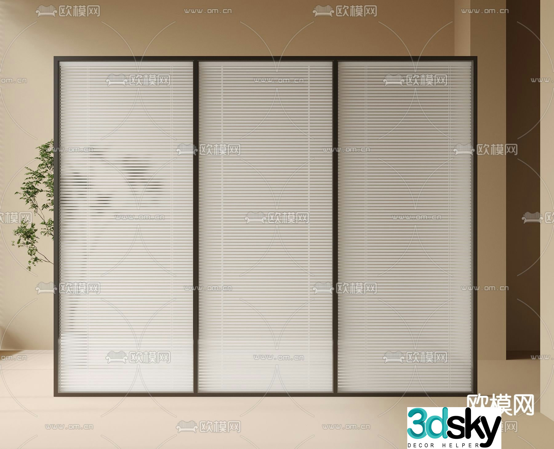 Modern glass partition with built-in louver 3D model