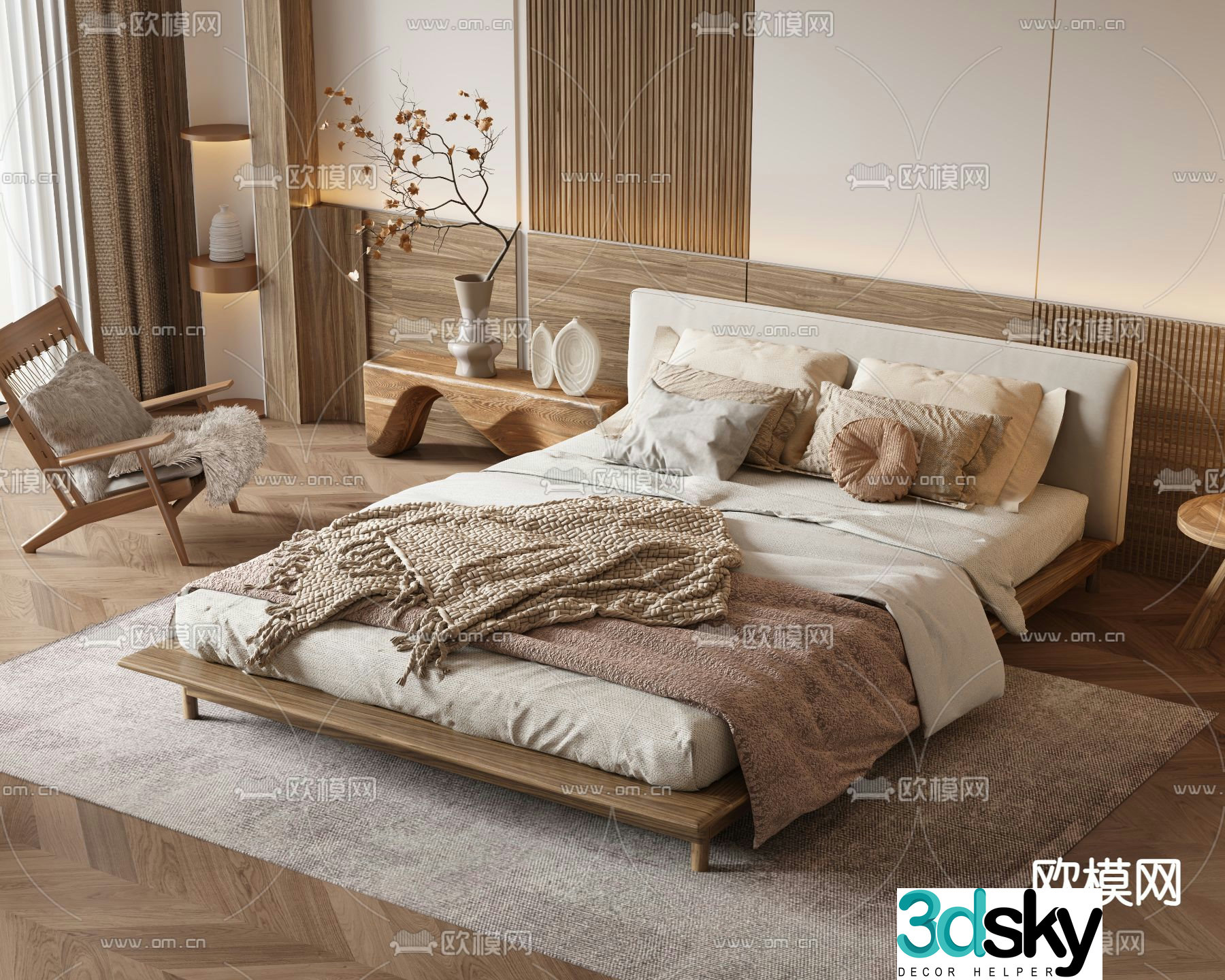 Wabi-sabi double bed 3d model