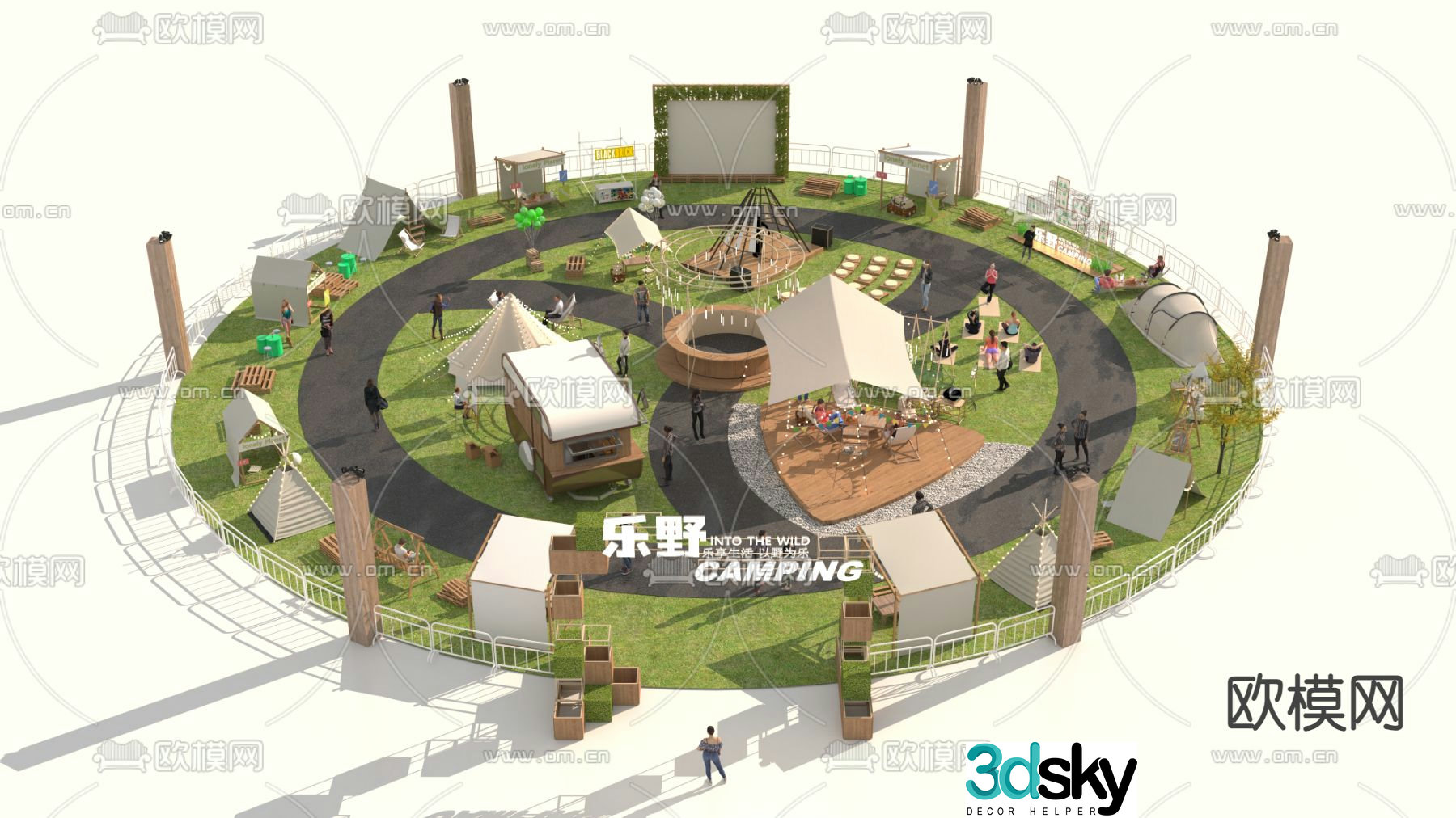 Outdoor camping picnic market stall stage display 3d model