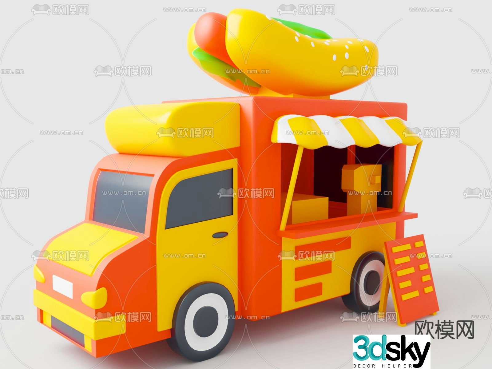 Cartoon Toy Food Truck Cartoon Food Vending Truck 3D Model