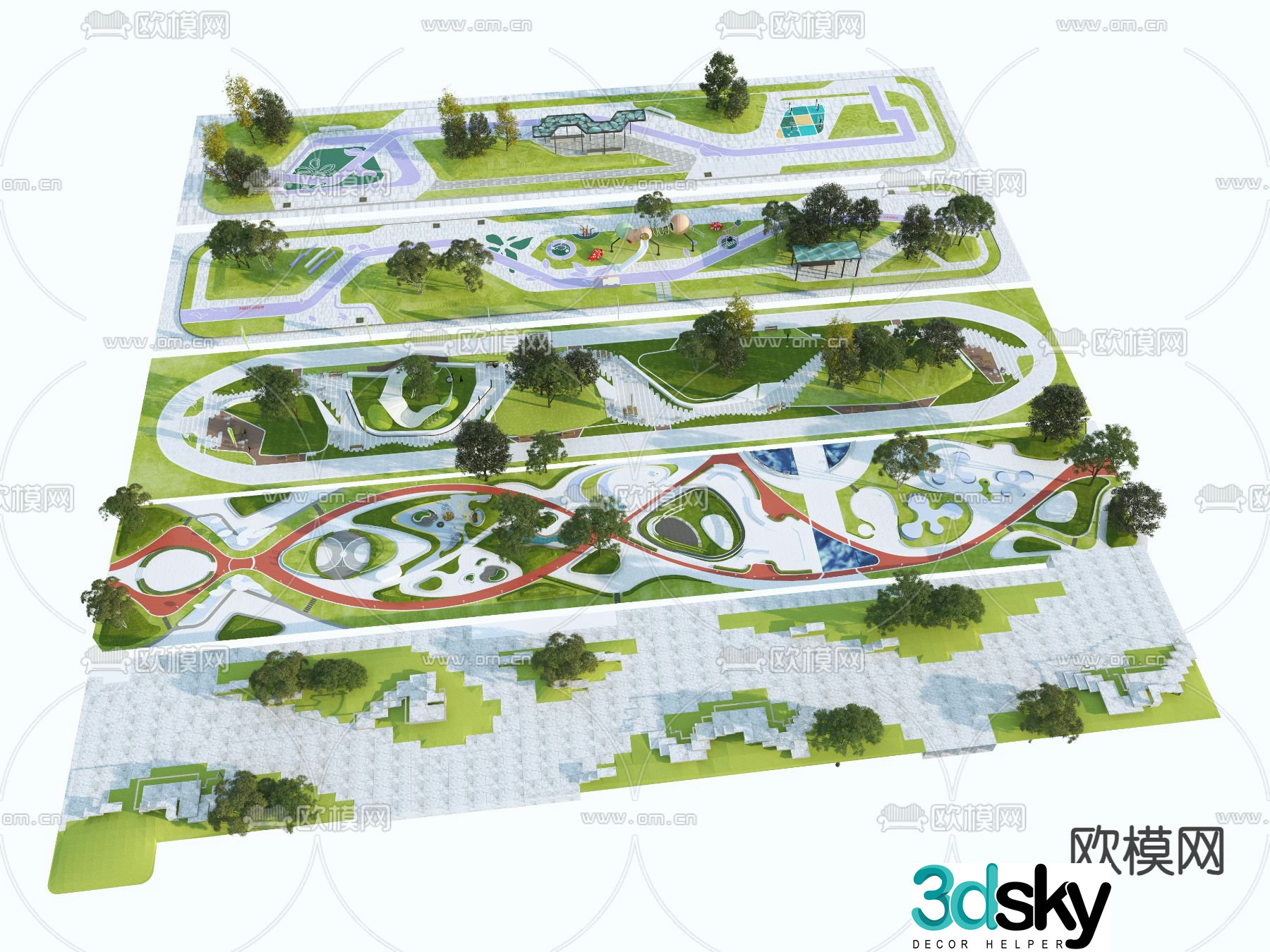 Strip linear landscape park pocket park 3d model