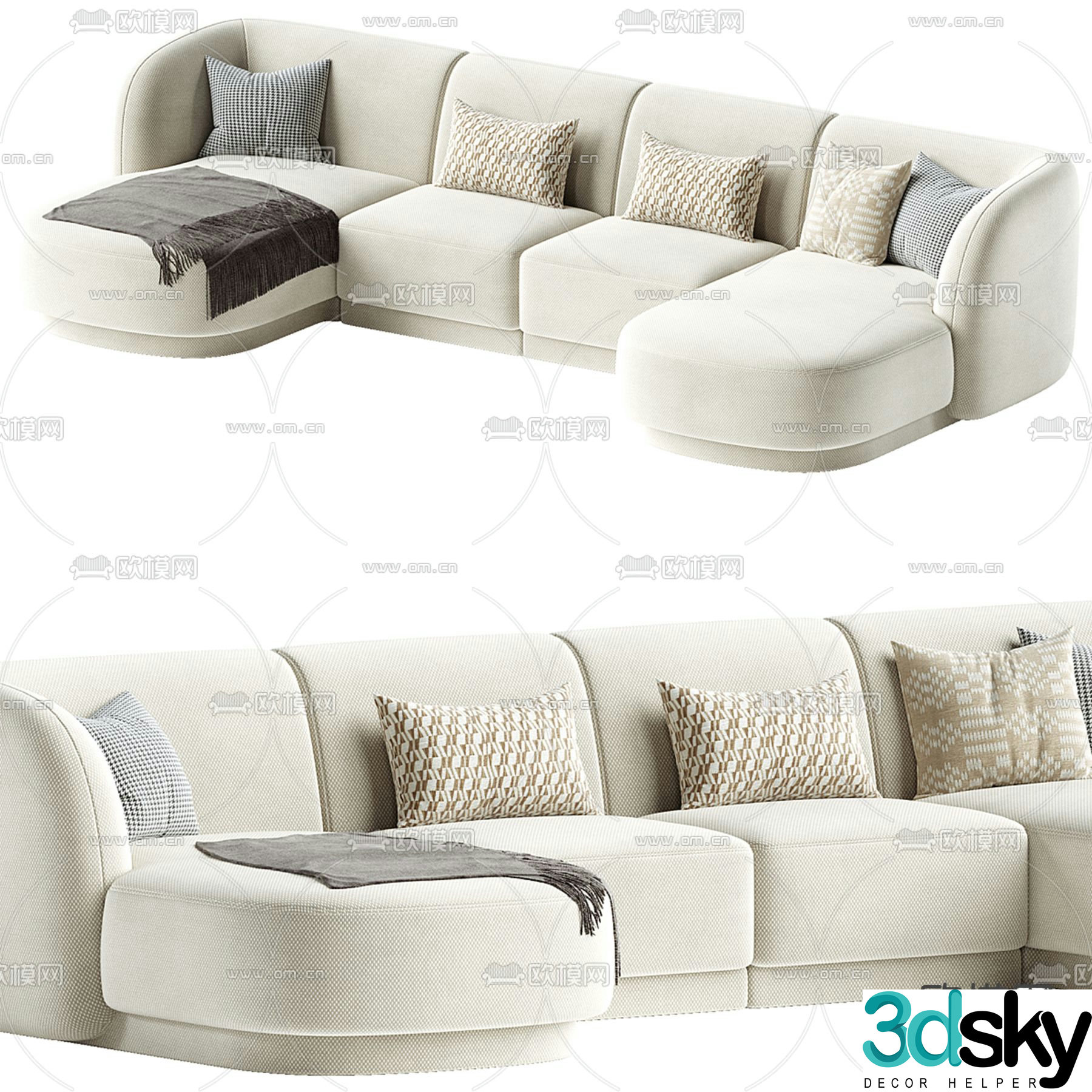 Multi-person sofa fabric sofa 3d model