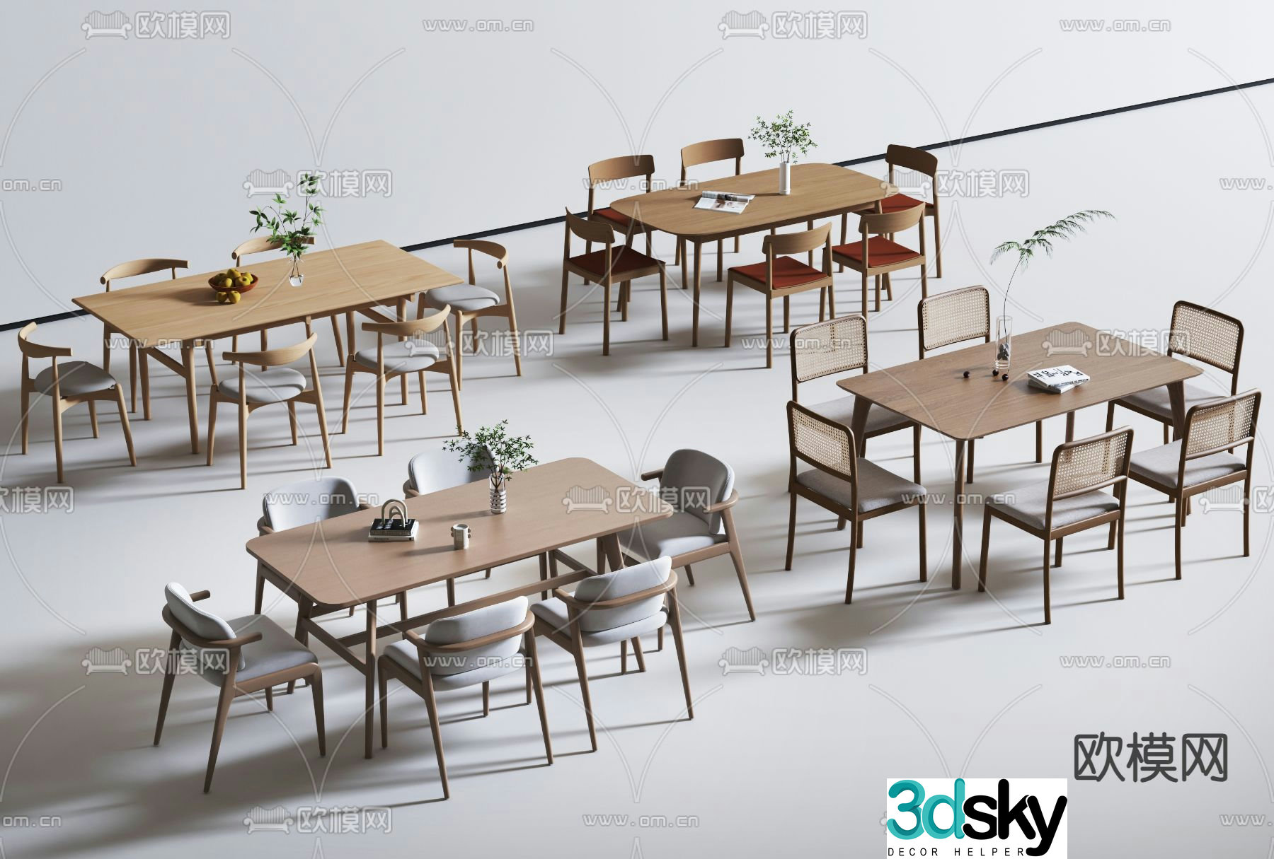 Nordic dining table and chairs strip dining table 3d model