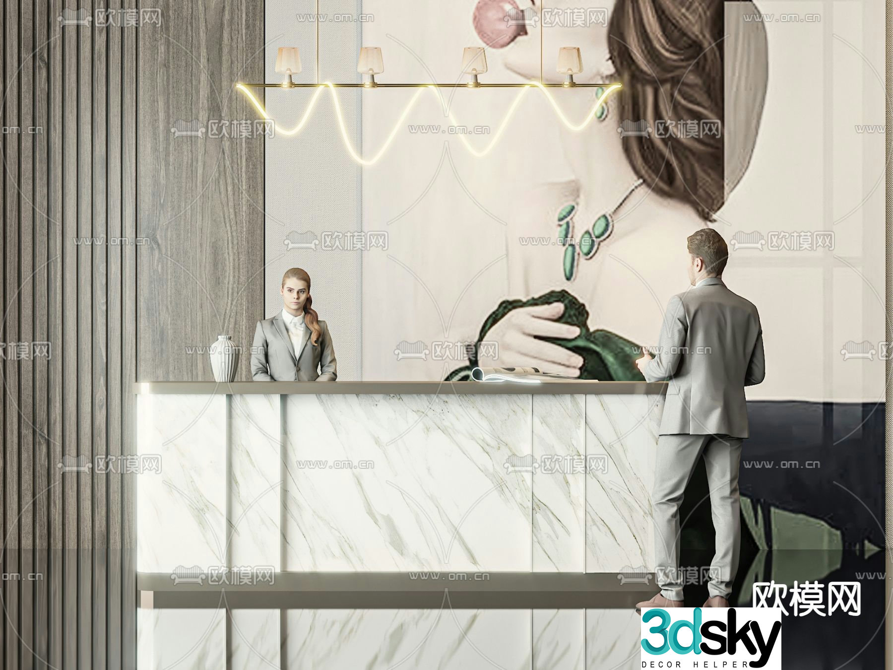 Front desk reception desk 3d model