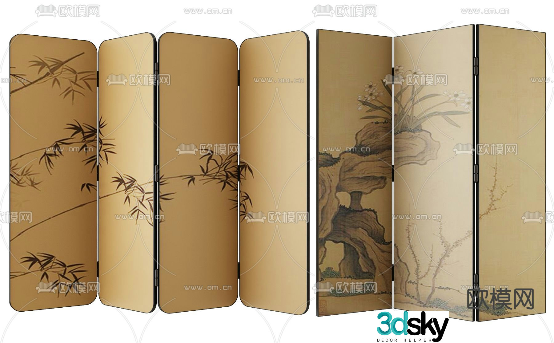 New Chinese-style screen partition 3D model