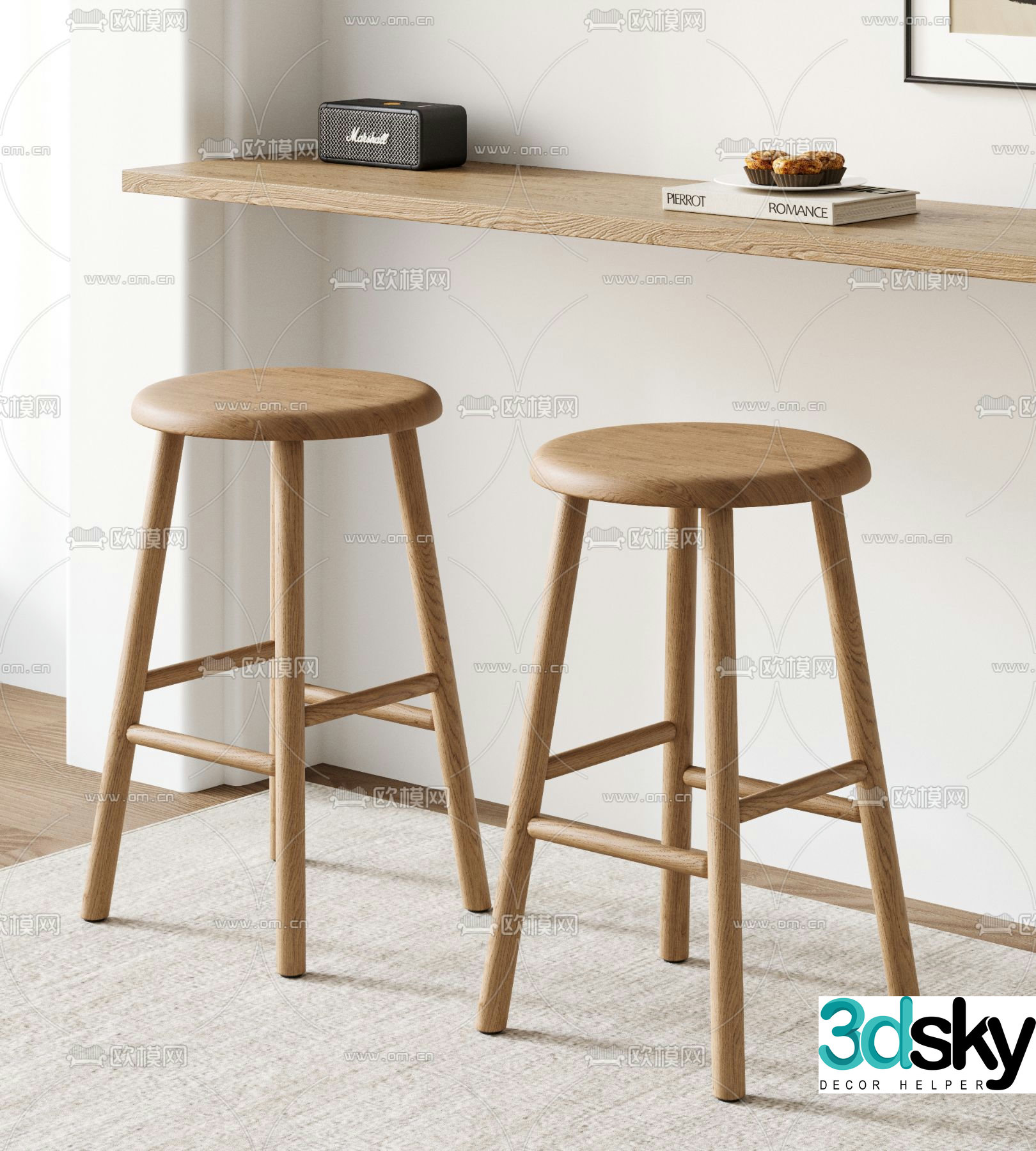 Nordic bar stool bar stool high stool 3d model