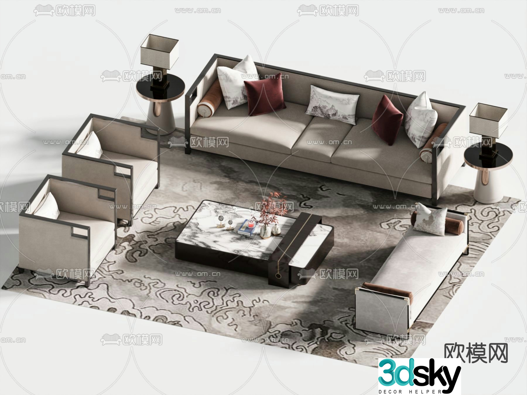 New Chinese style sofa modular sofa 3d model