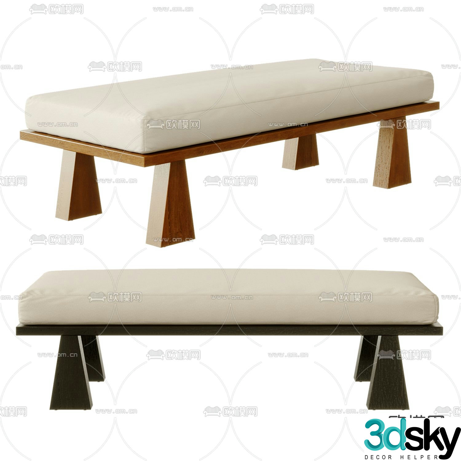 Modern bench sofa bench solid wood bench 3d model