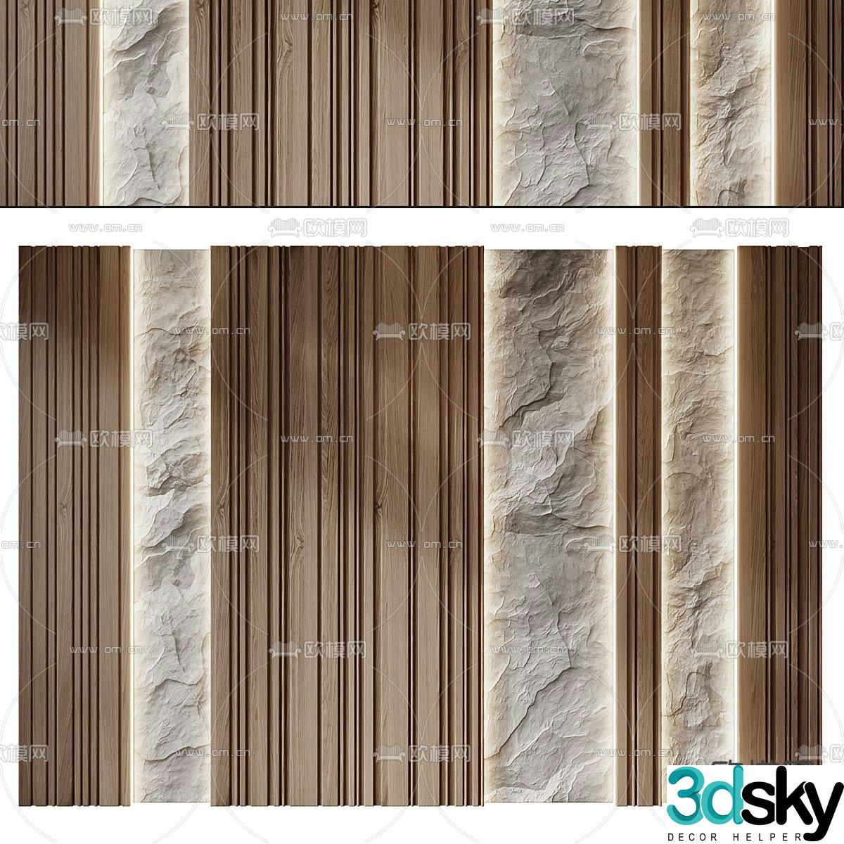 Sofa background rock background wall solid wood wainscoting 3d model