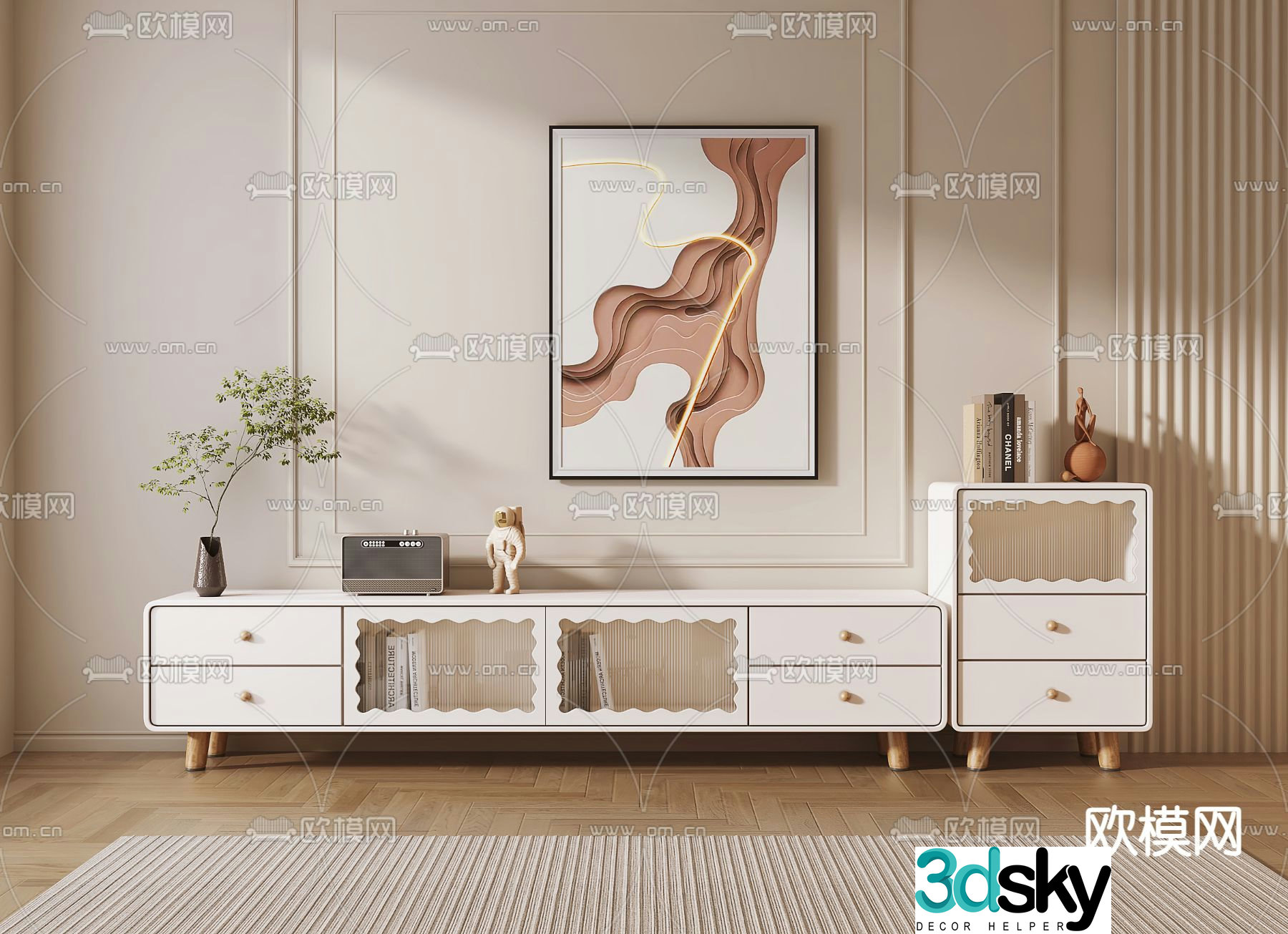 Cream style TV cabinet 3d model