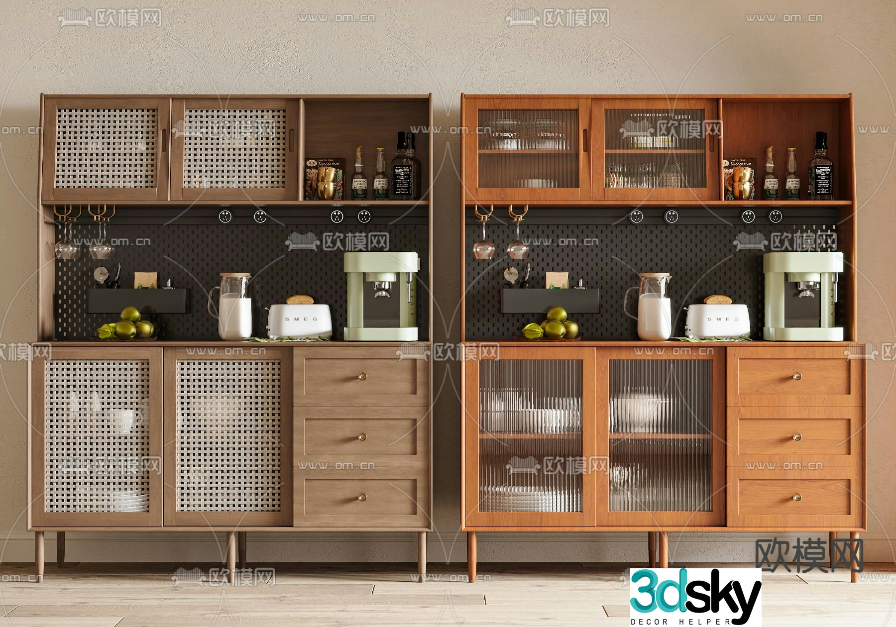 Medieval style sideboard sideboard solid wood chest 3d model