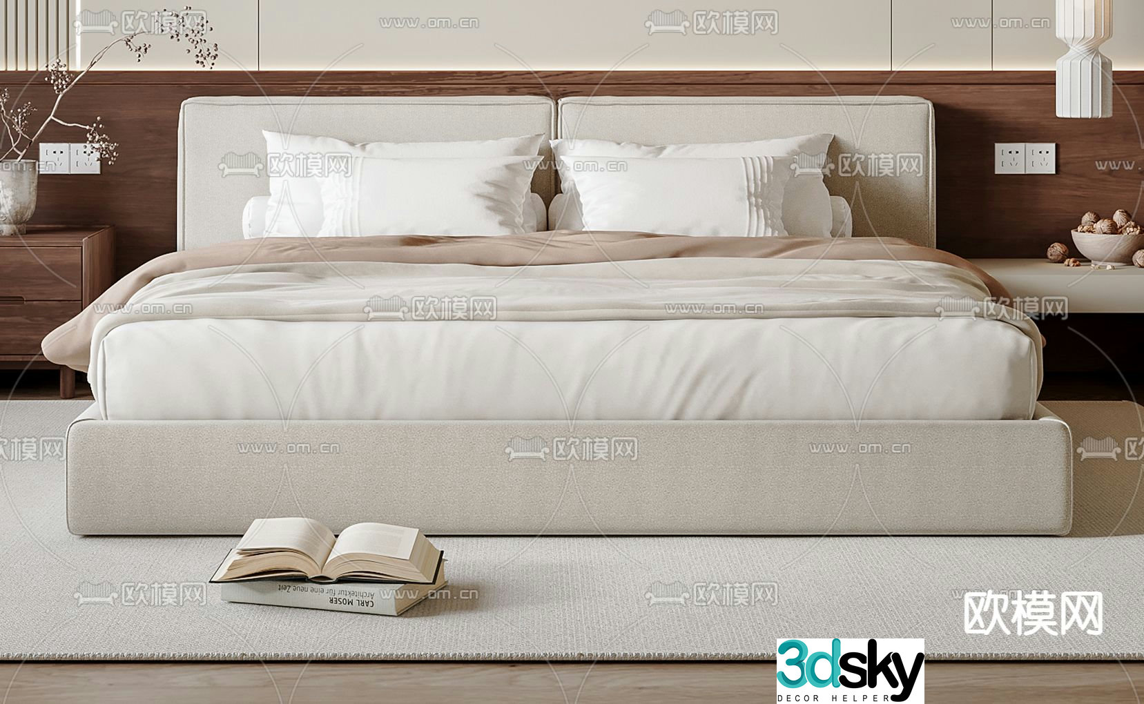 Wabi-sabi double bed 3d model
