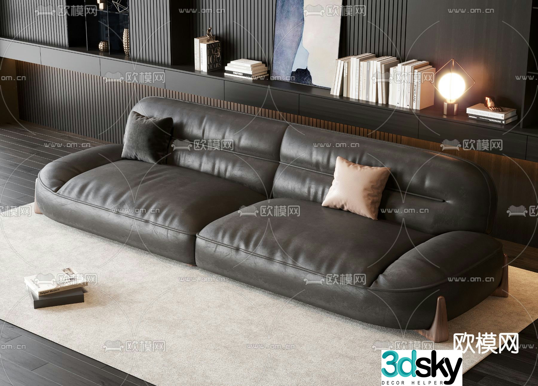 Three seater sofa leather sofa 3d model