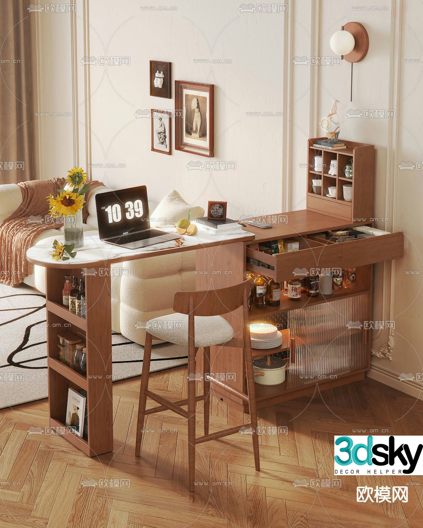 Medieval style bar dining bar sideboard 3D model