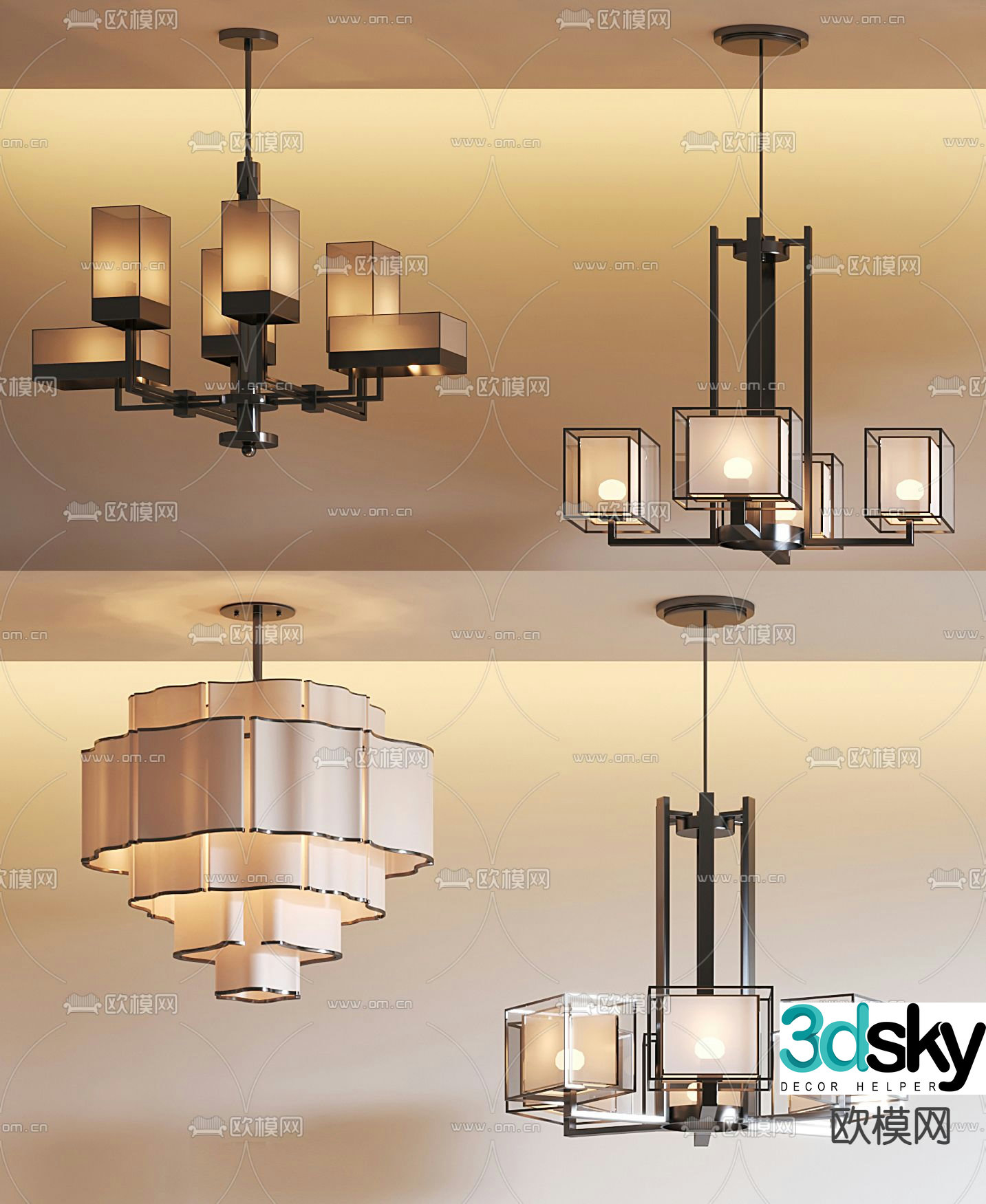 New Chinese style chandelier metal multi-head chandelier 3d model
