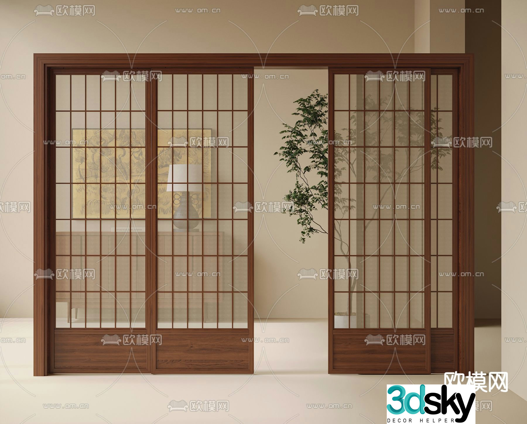 Middle-aged sliding door 3D model