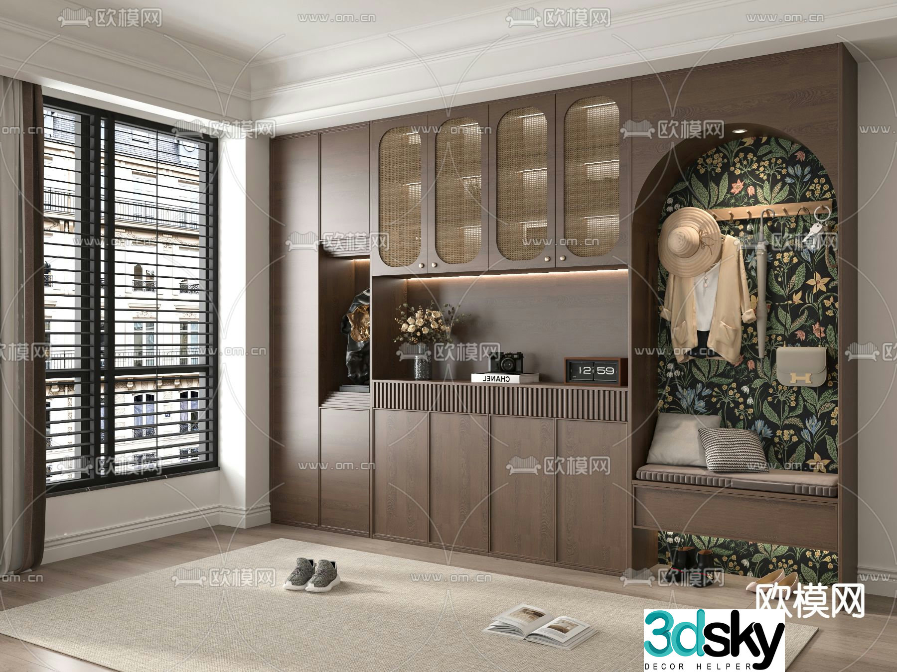 Medieval style shoe cabinet 3D model of shoe changing stool