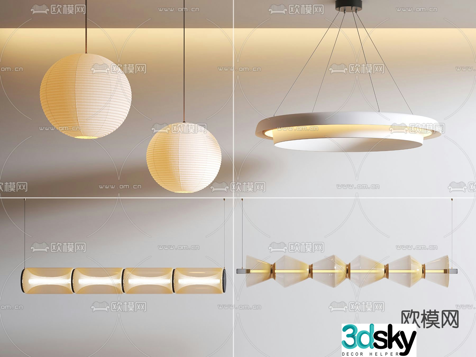 wabi-sabi chandelier long chandelier glass chandelier 3d model