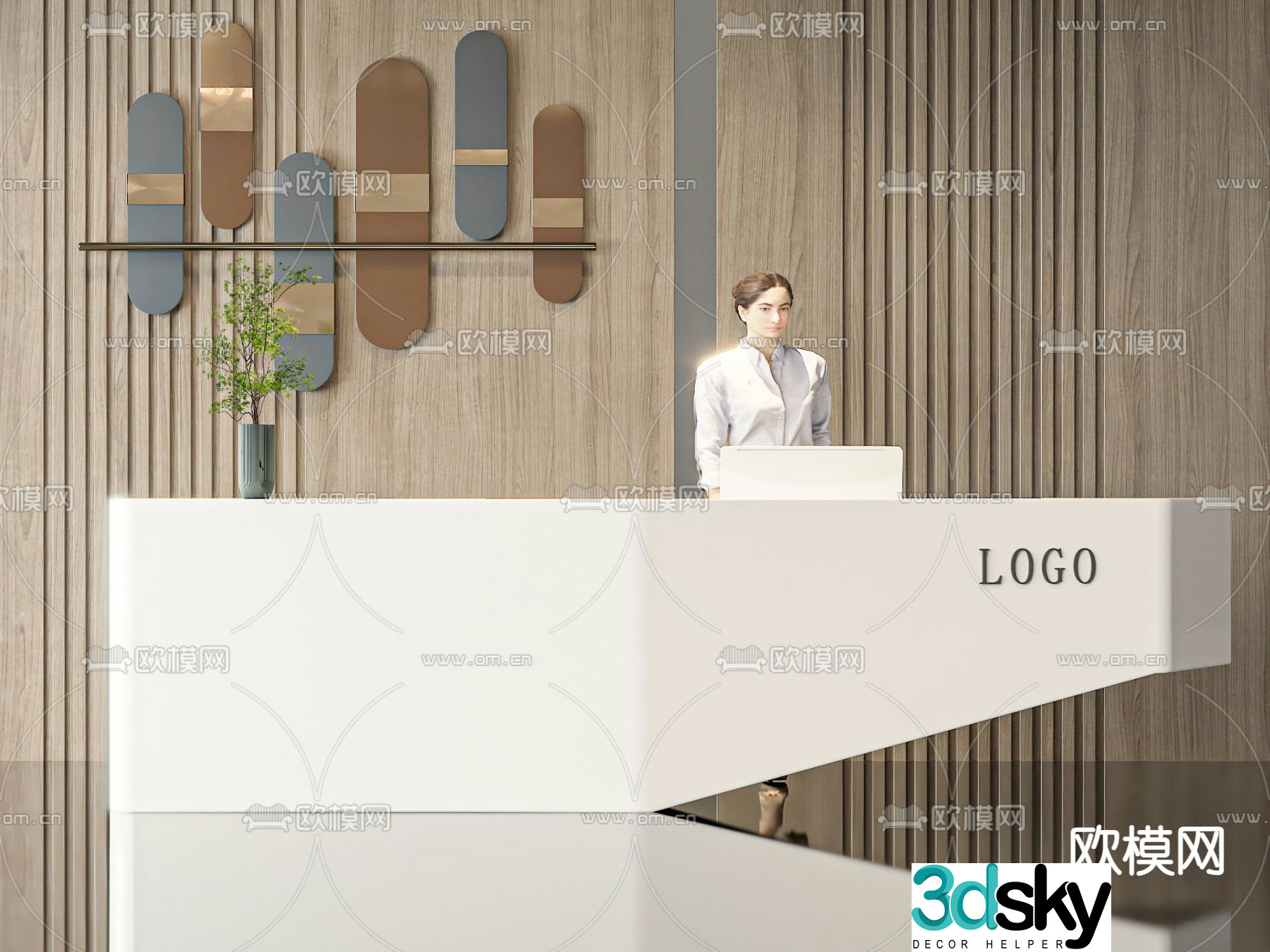 Front desk reception desk 3d model
