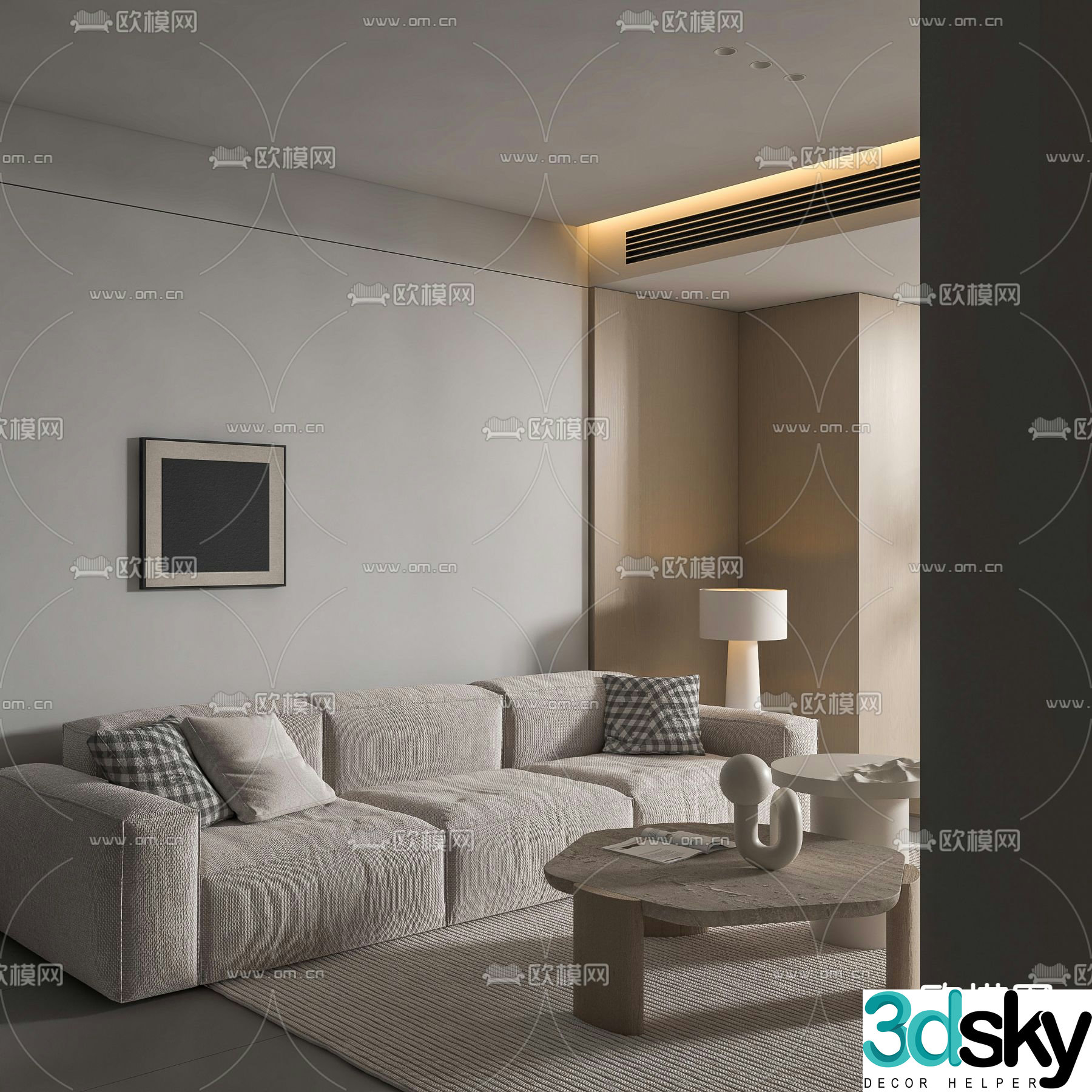 Three seater sofa tofu block sofa 3d model