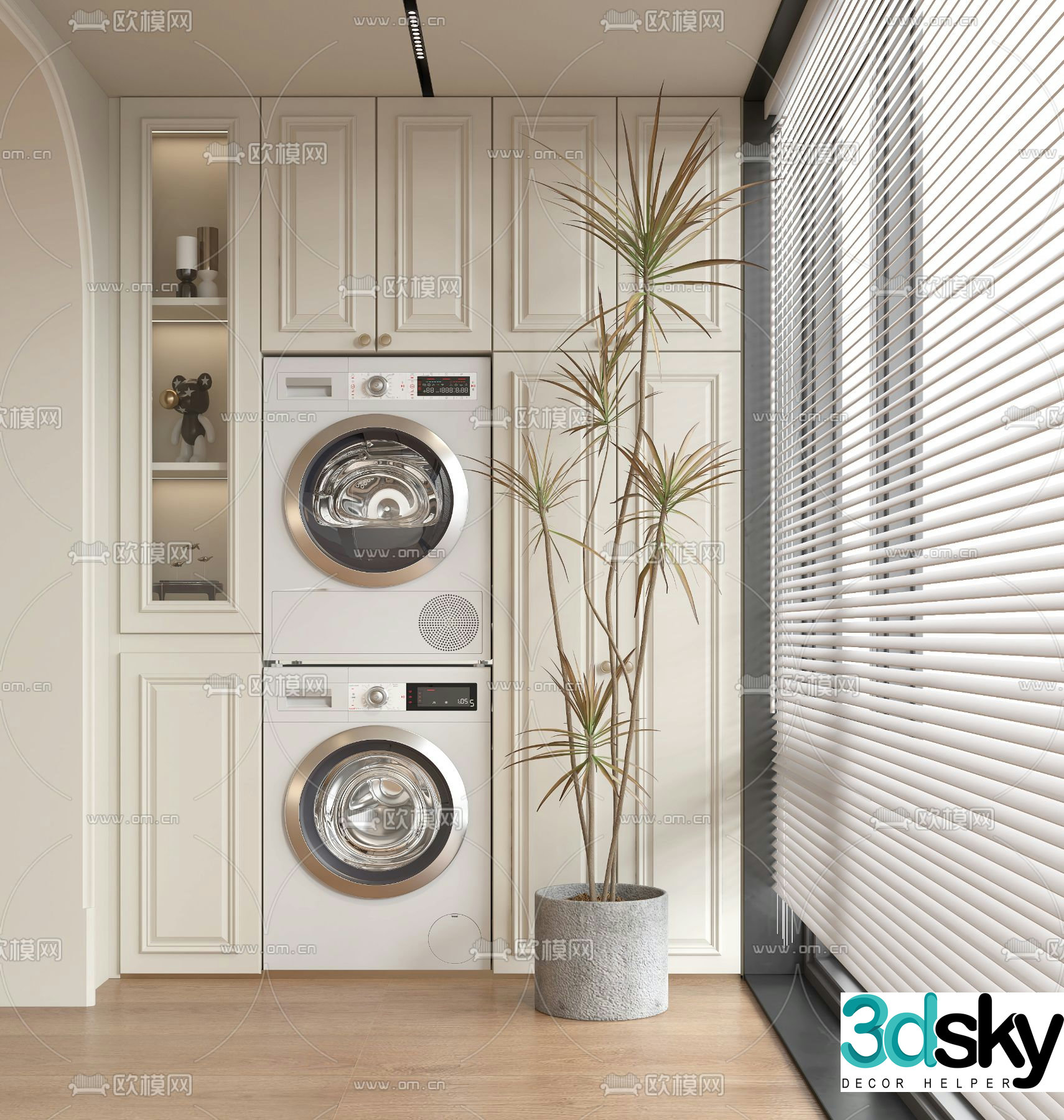 French balcony cabinet laundry cabinet 3d model