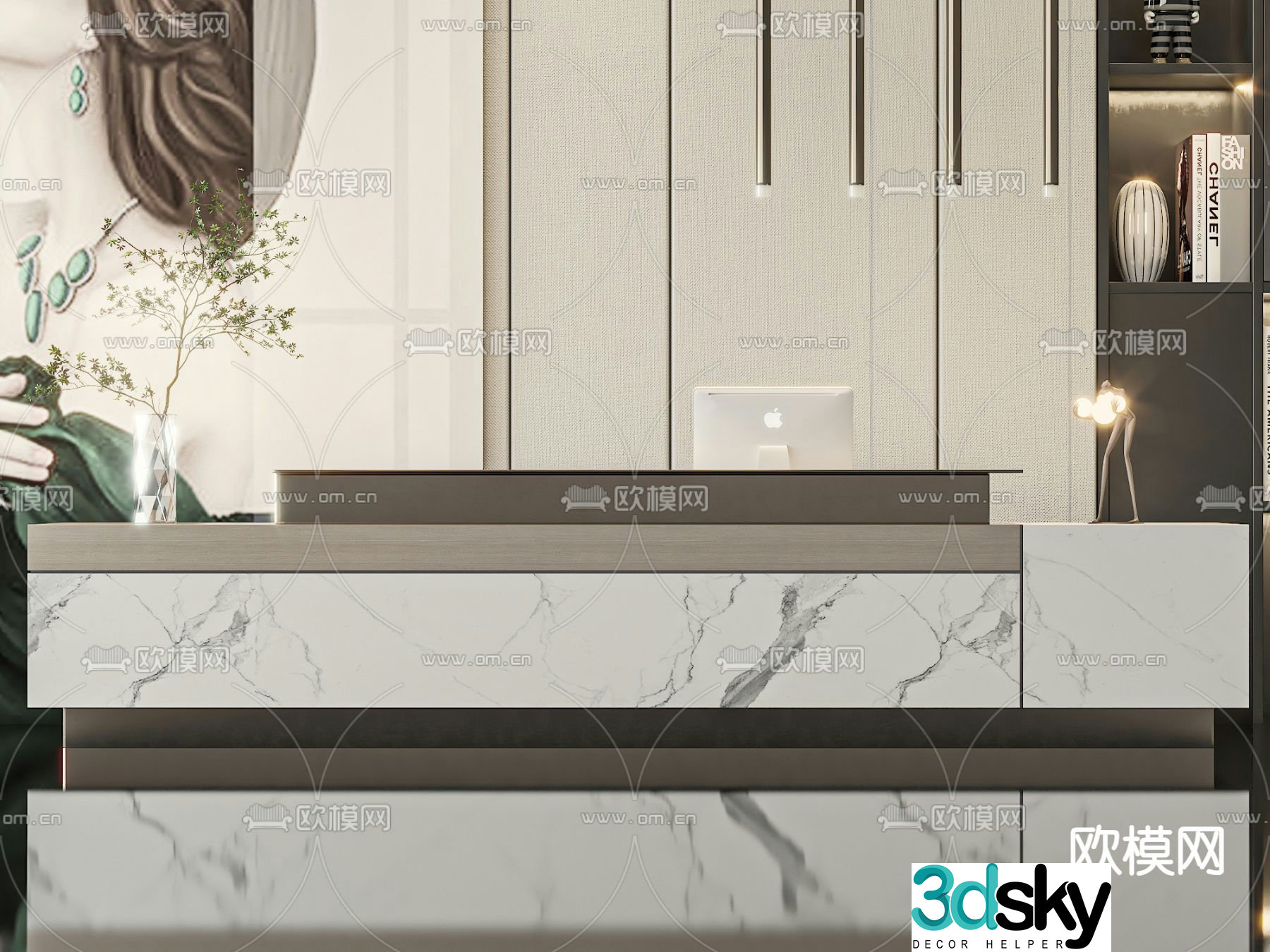 Front desk reception desk 3d model