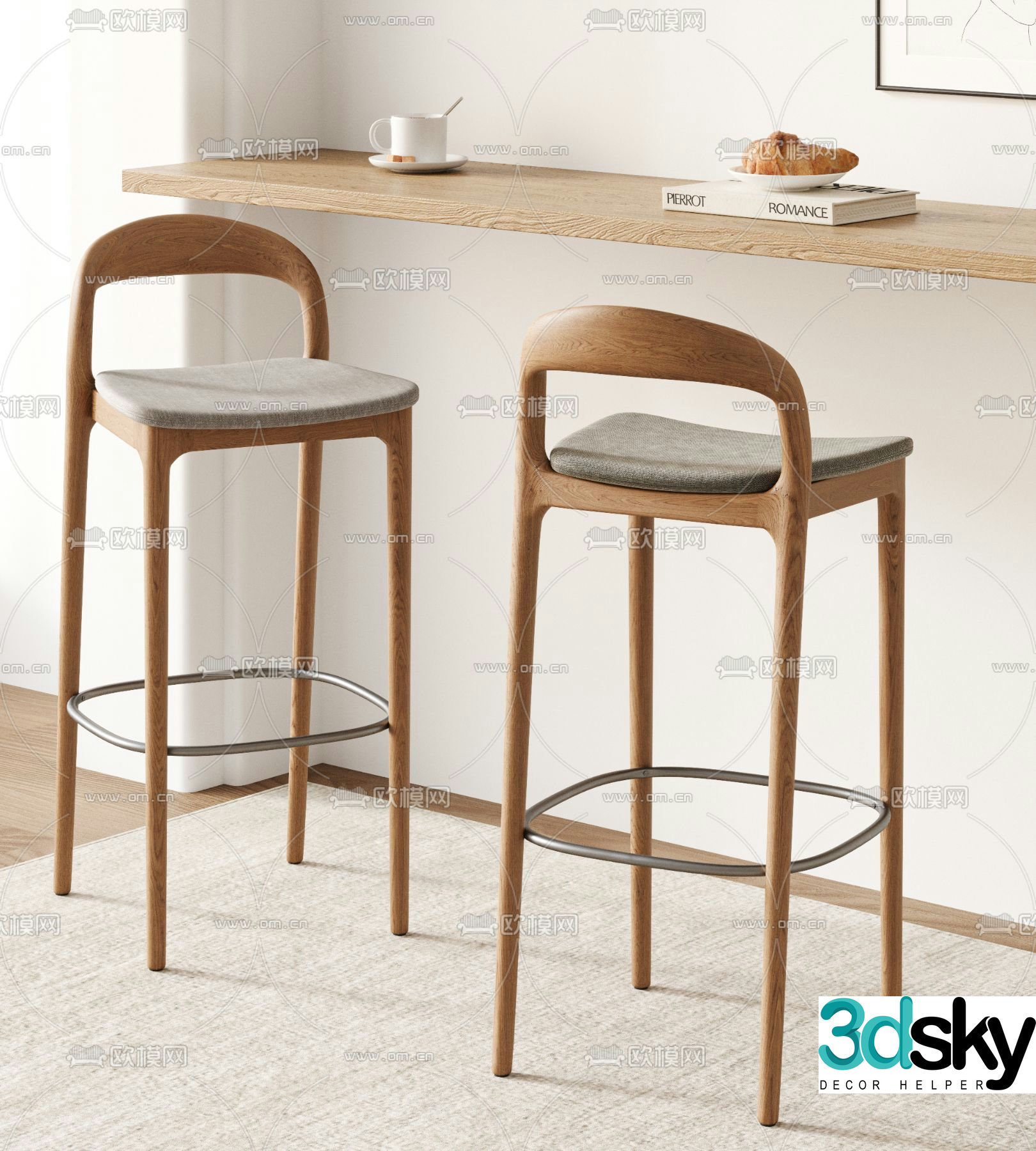 Nordic bar stool bar stool high stool 3d model