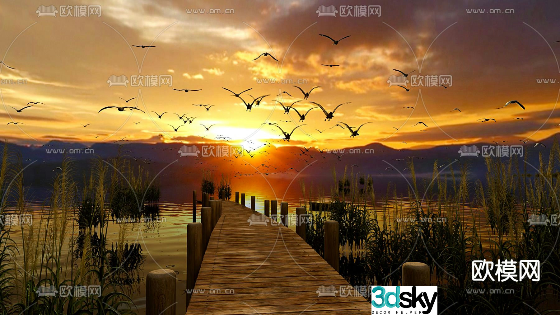 Dusk on the lake trestle artistic conception 3D model