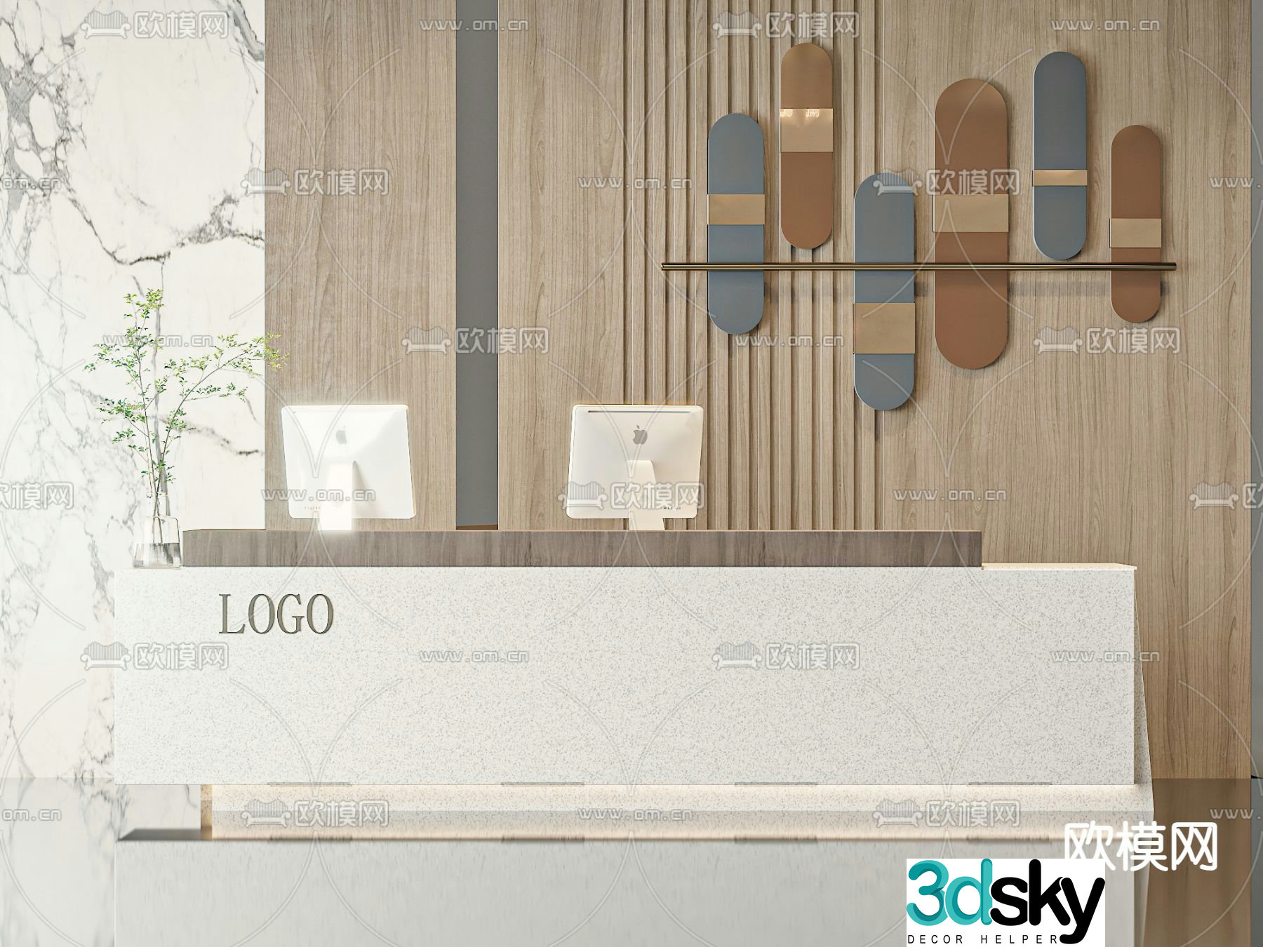 Modern front desk service desk reception desk 3d model