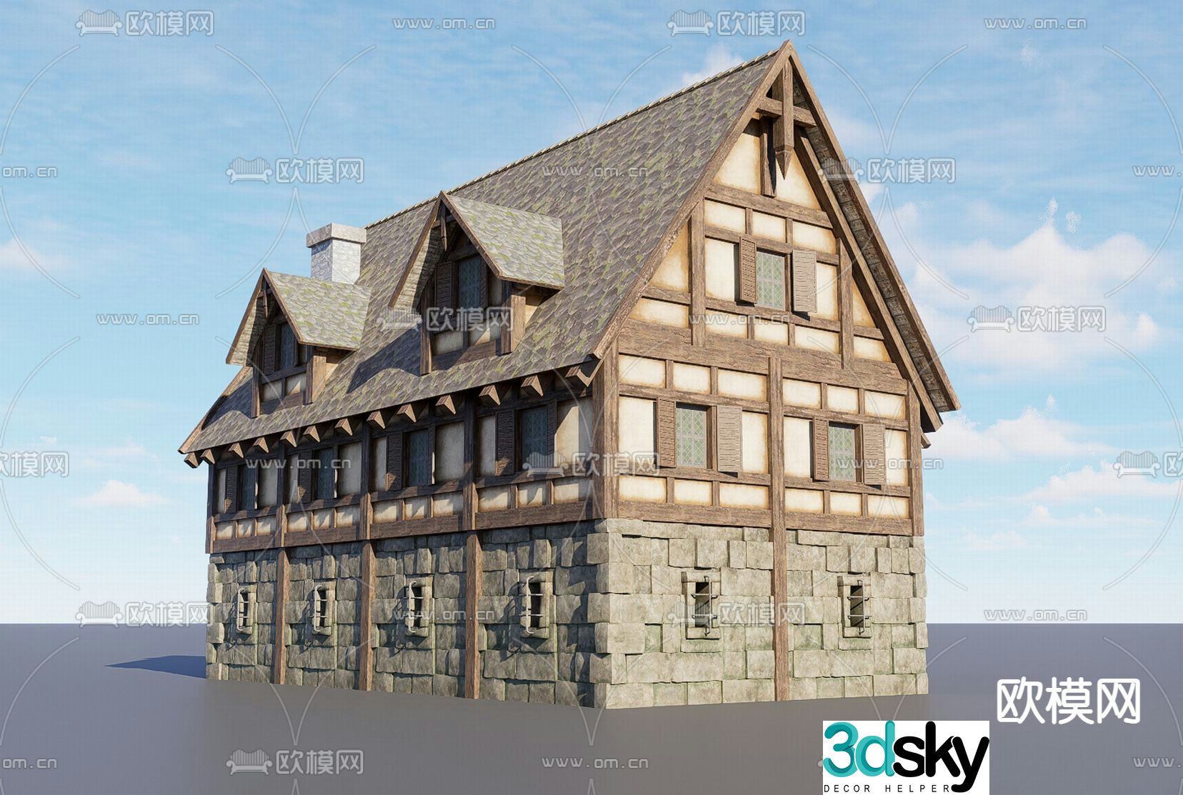 Wooden house villa component 3d model