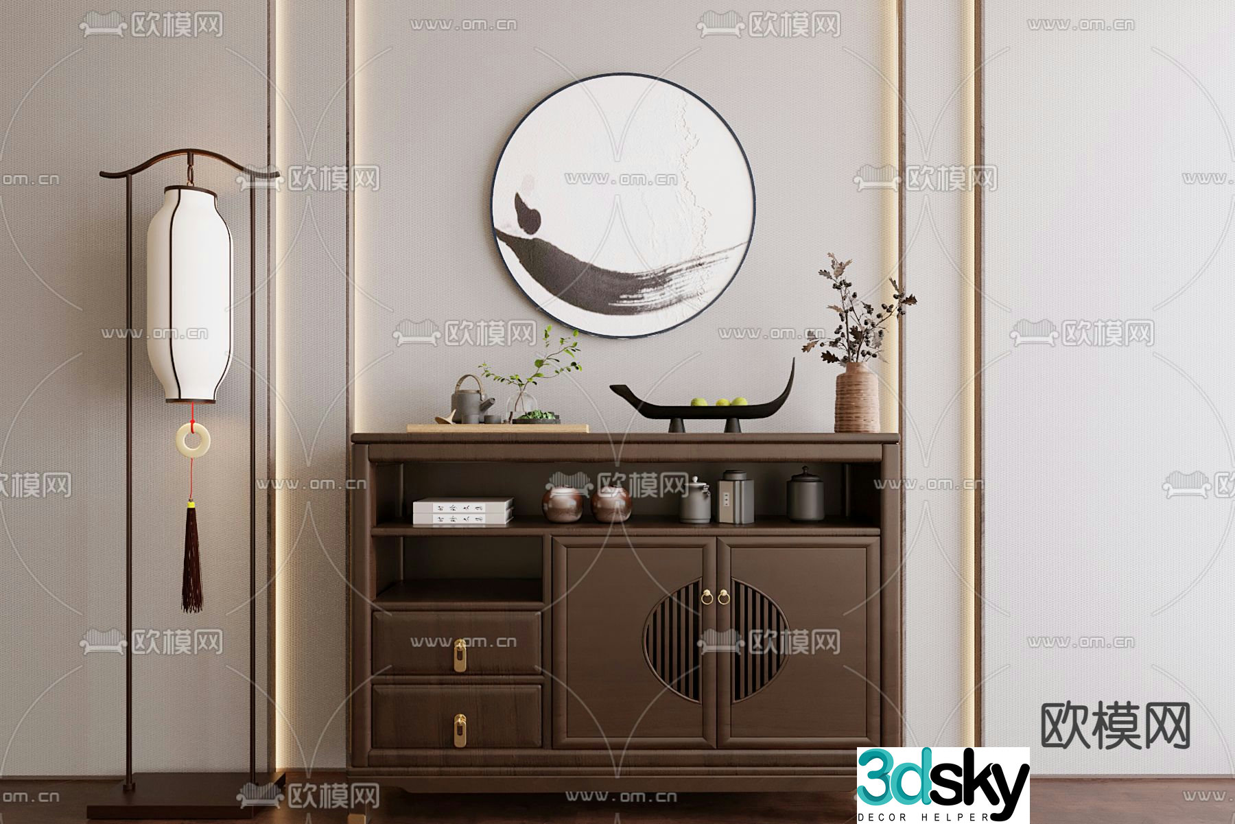 New Chinese style entrance cabinet end view cabinet 3D model