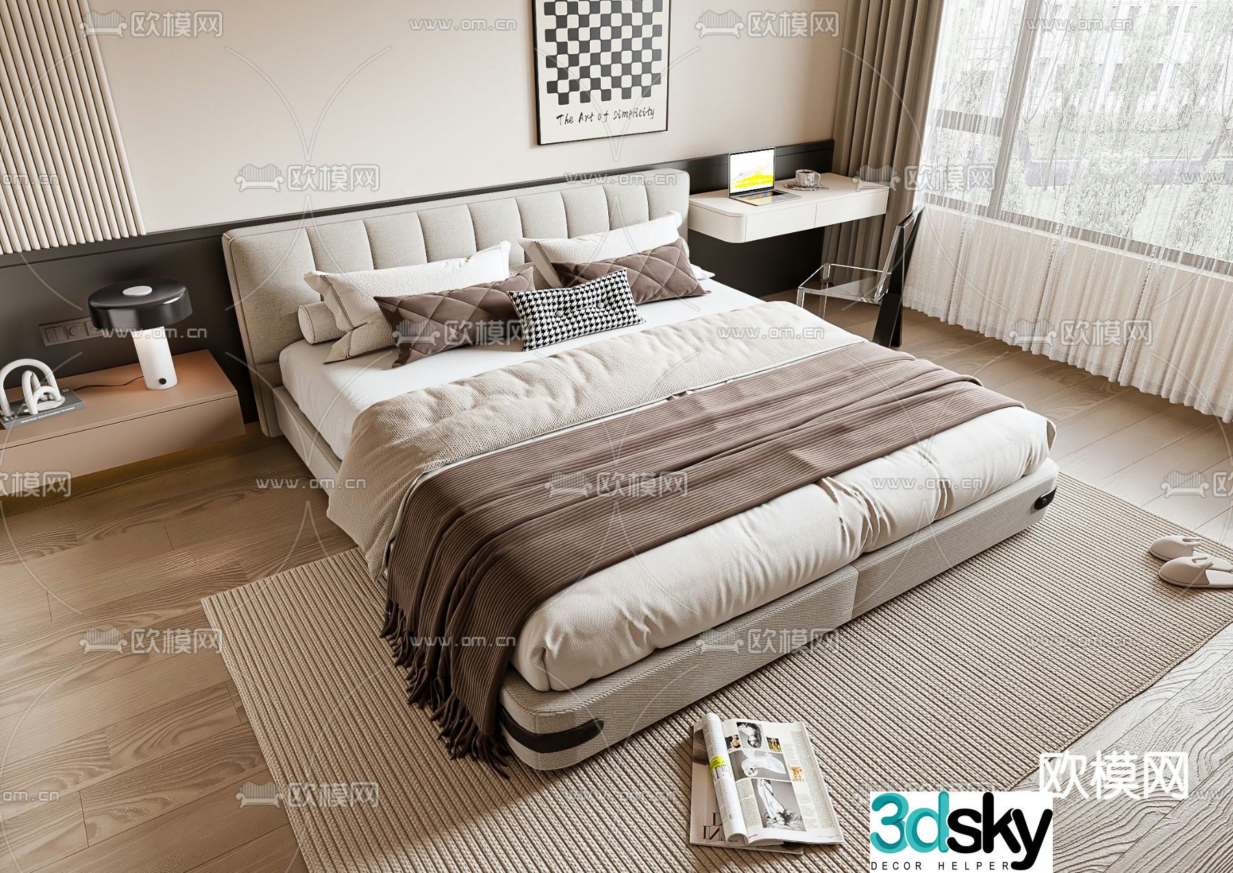 Modern double bed 3d model