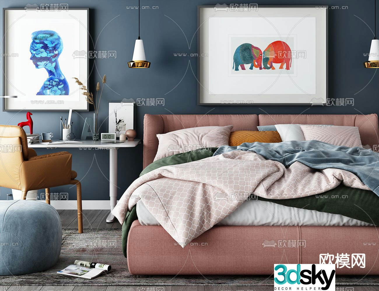 Modern double bed 3d model