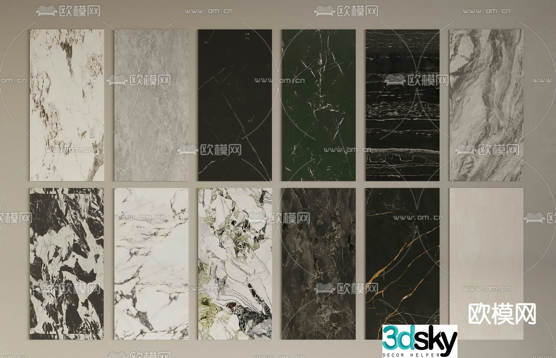 Marble tiles slate wall panels 3d model