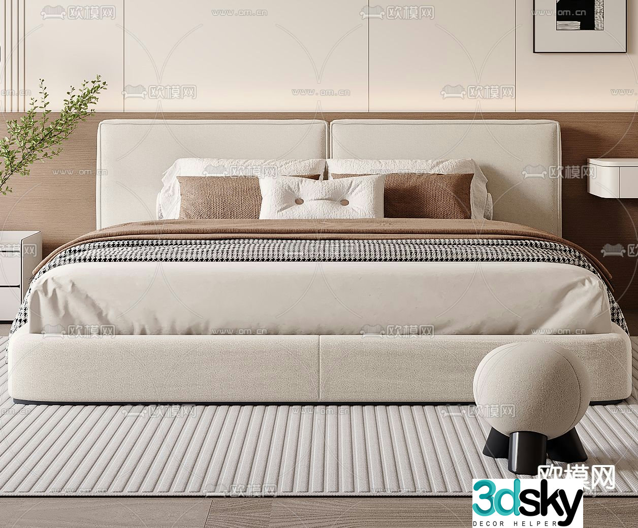 Modern double bed 3d model
