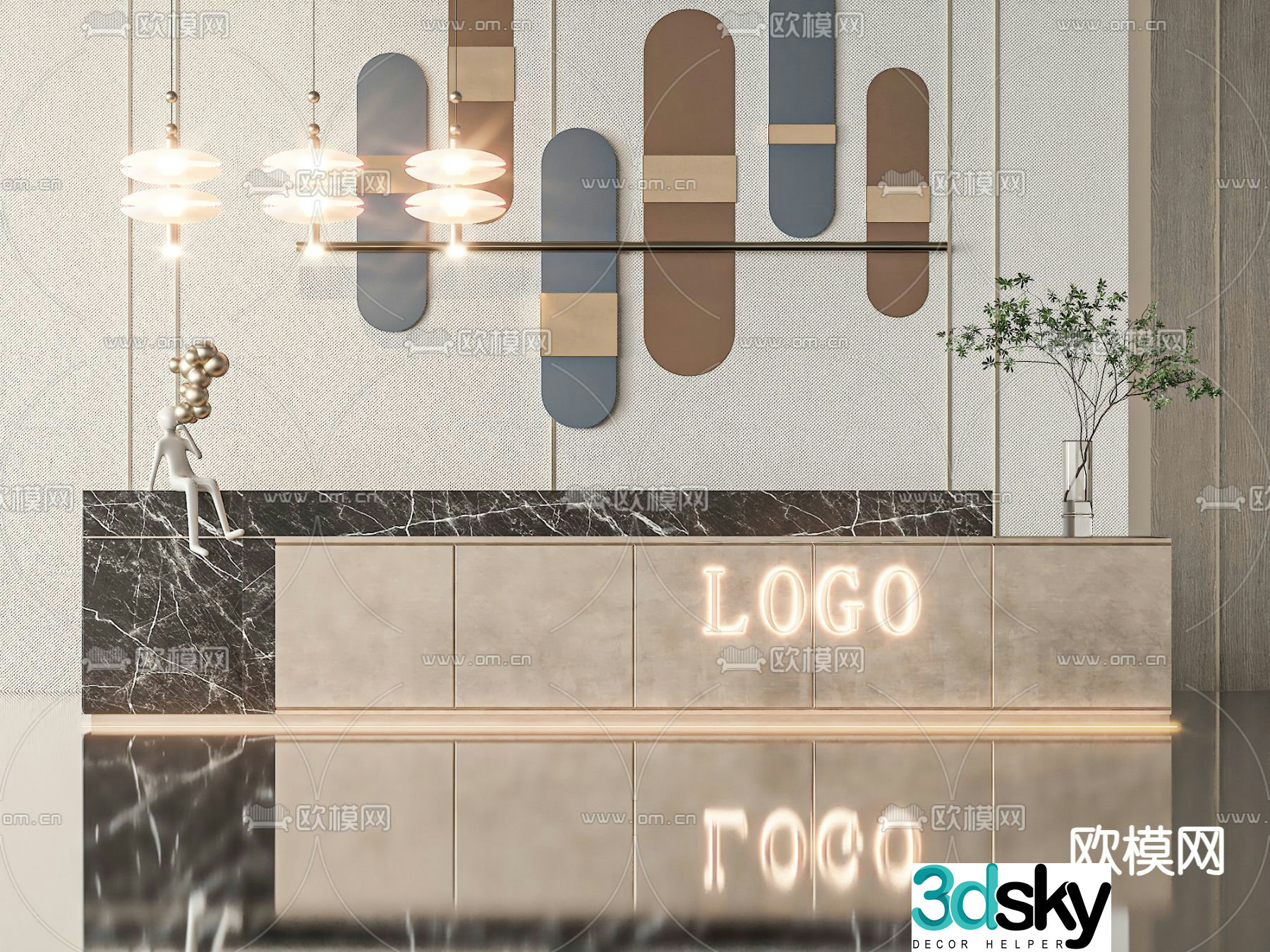 Front desk service desk reception desk 3d model